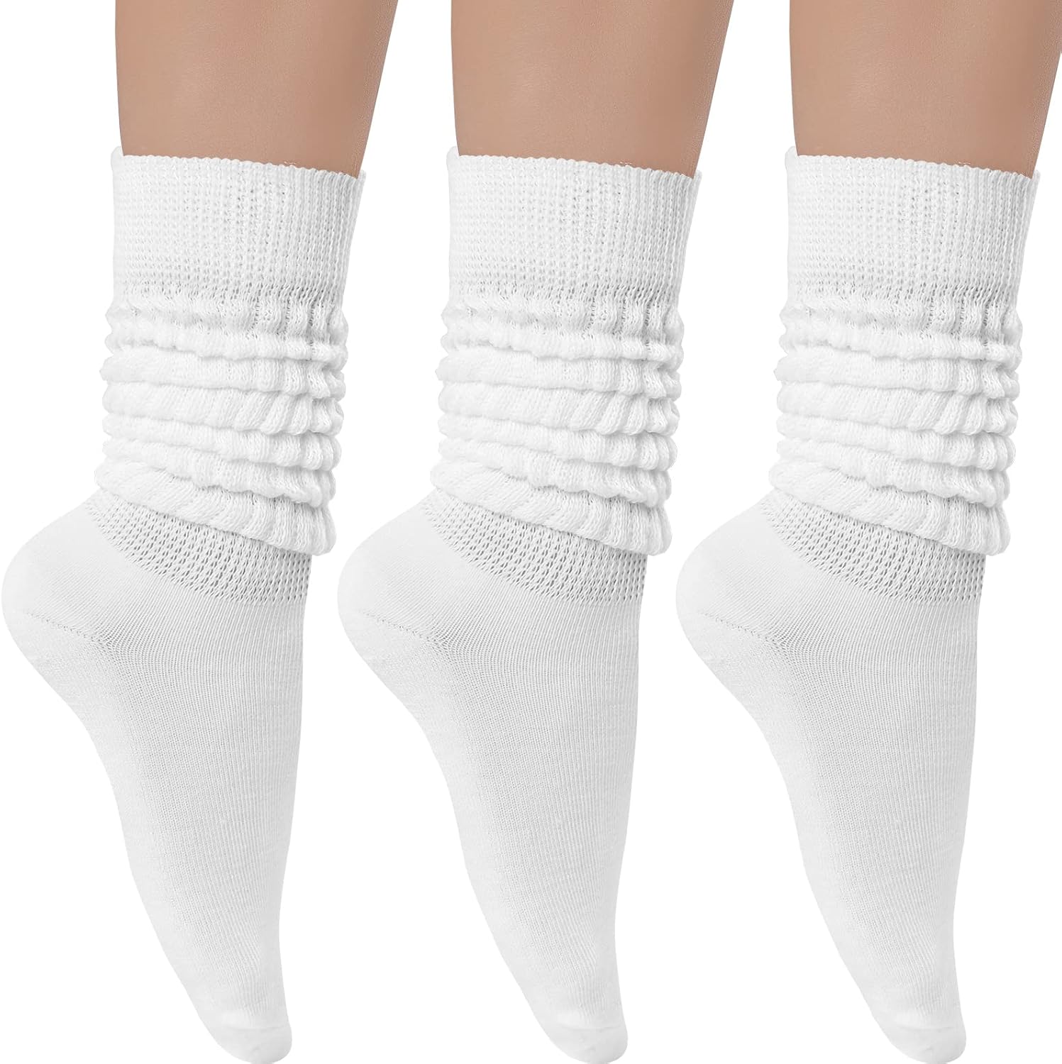 Witwot 3 Pairs Women's Slouch Socks Cotton Knit Knee High Tube Scrunch Sock Size...