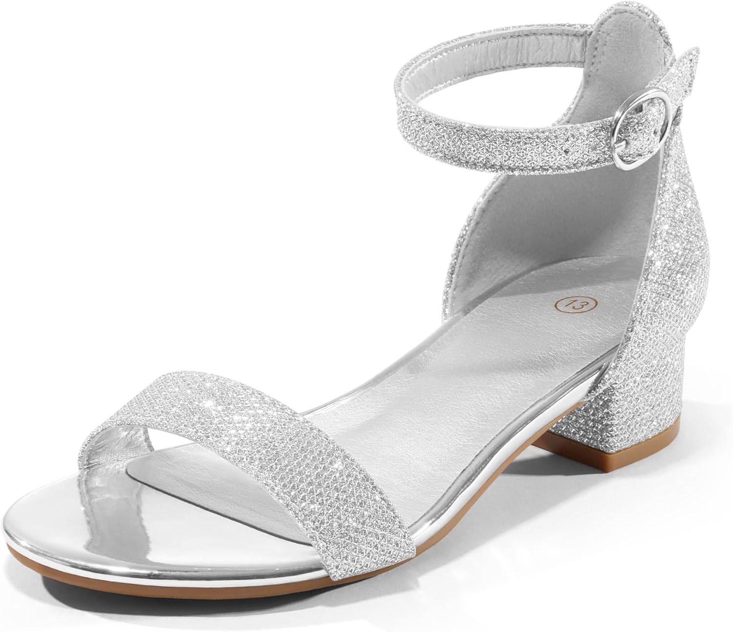 K KomForme Girls Sandals Low Heels Dress Pump Ankle Strap Open Toe Wedding Party...