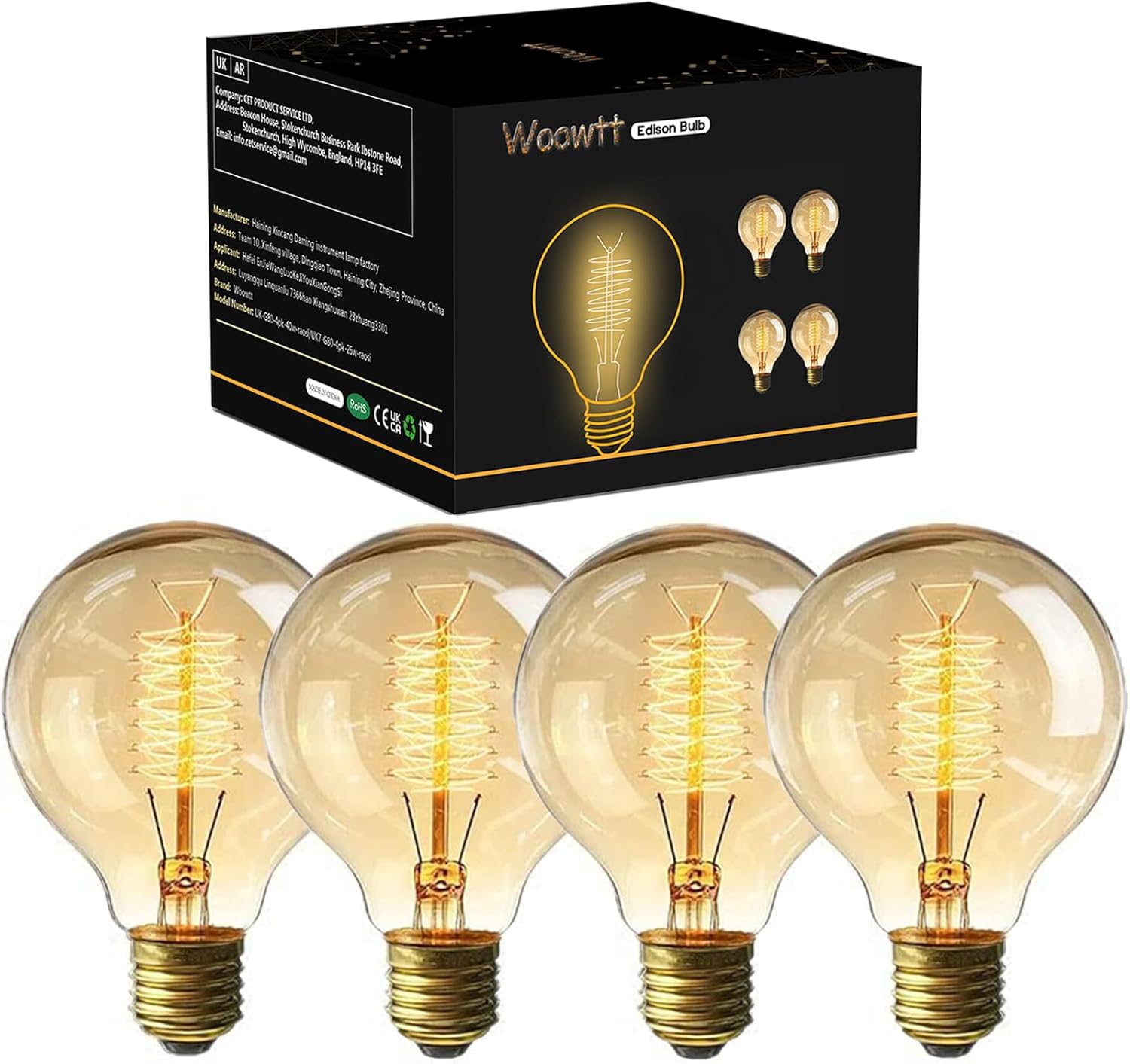 Woowtt Vintage Edison Light Bulbs, Dimmable Screw Edison Bulb Globe Bulbs Retro...