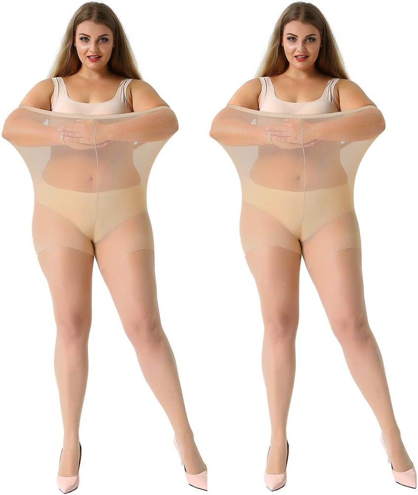 MANZI Women's 2 Pairs Plus Size Control Top Ultra-Soft Tights 4XL Natural Nude-2...