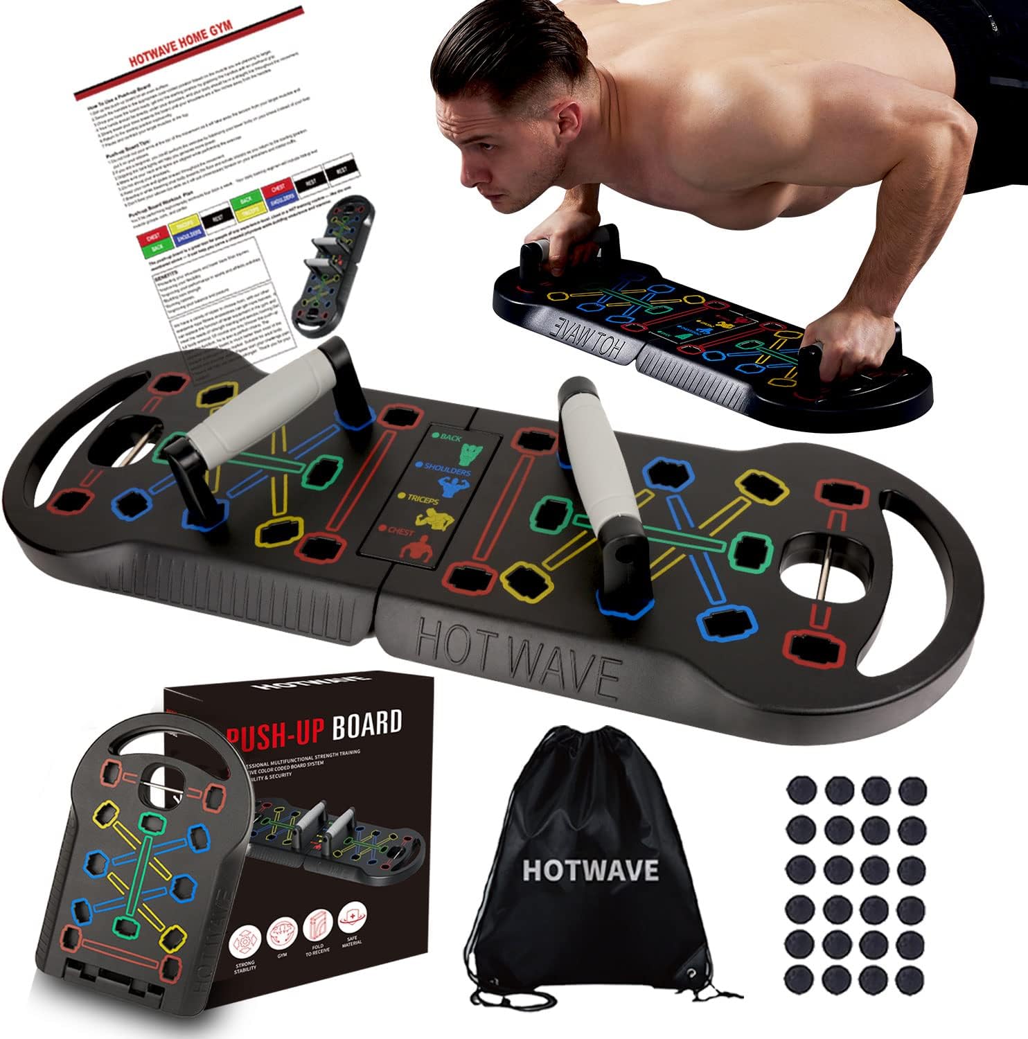 HOTWAVE Push Up Board Fitness, Portable Foldable 20 in 1 Push Up Bar at Home Gym...