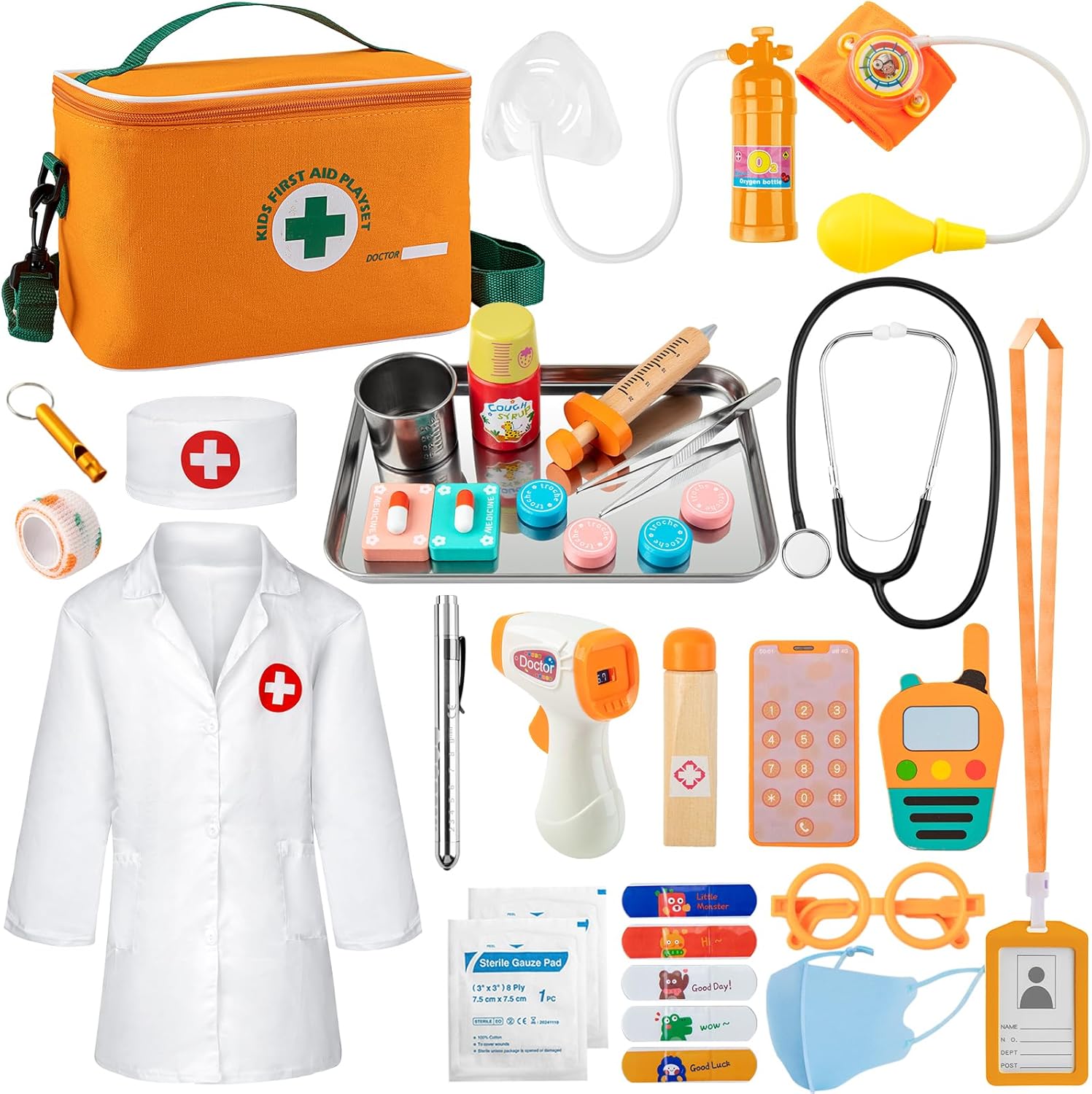 EFO SHM Doctors Set for Kids, Wooden 34-piece Kids Doctors Kit, with Real Stetho...
