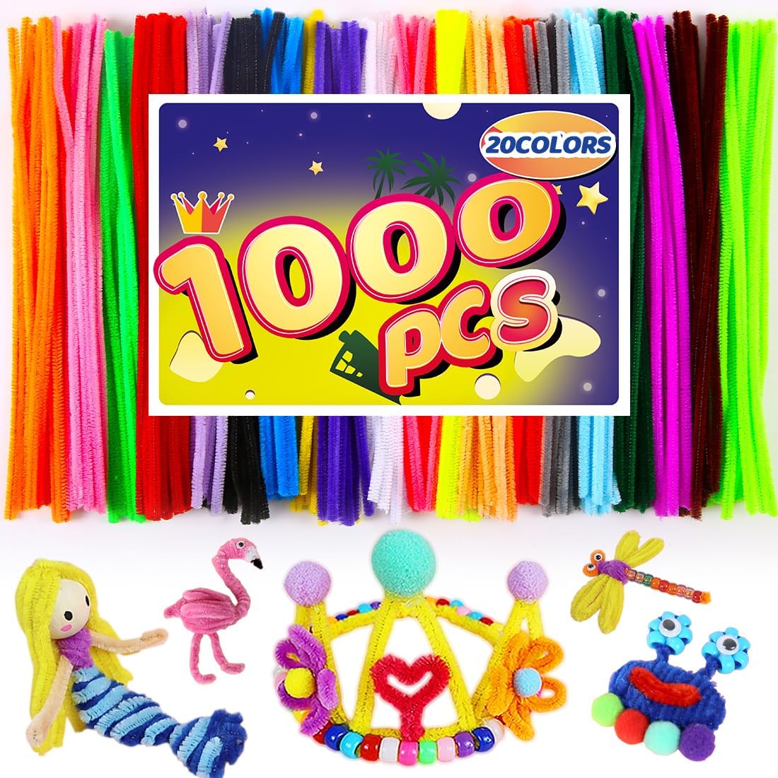 1000 Value Pack Craft Pipe Cleaners 20 Colors (Multi-Colored Chenille)… X-Large...