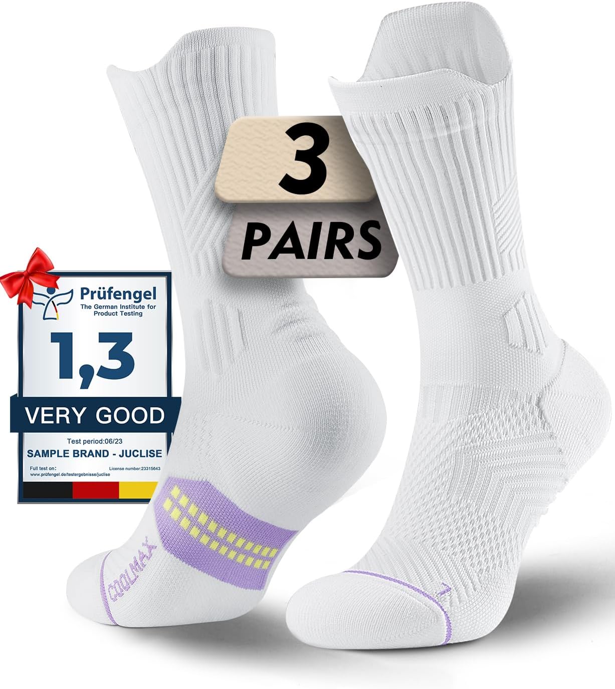 Bamboo Viscose Compression Running Crew Socks, Moisture Wicking Anti-Blister Hik...