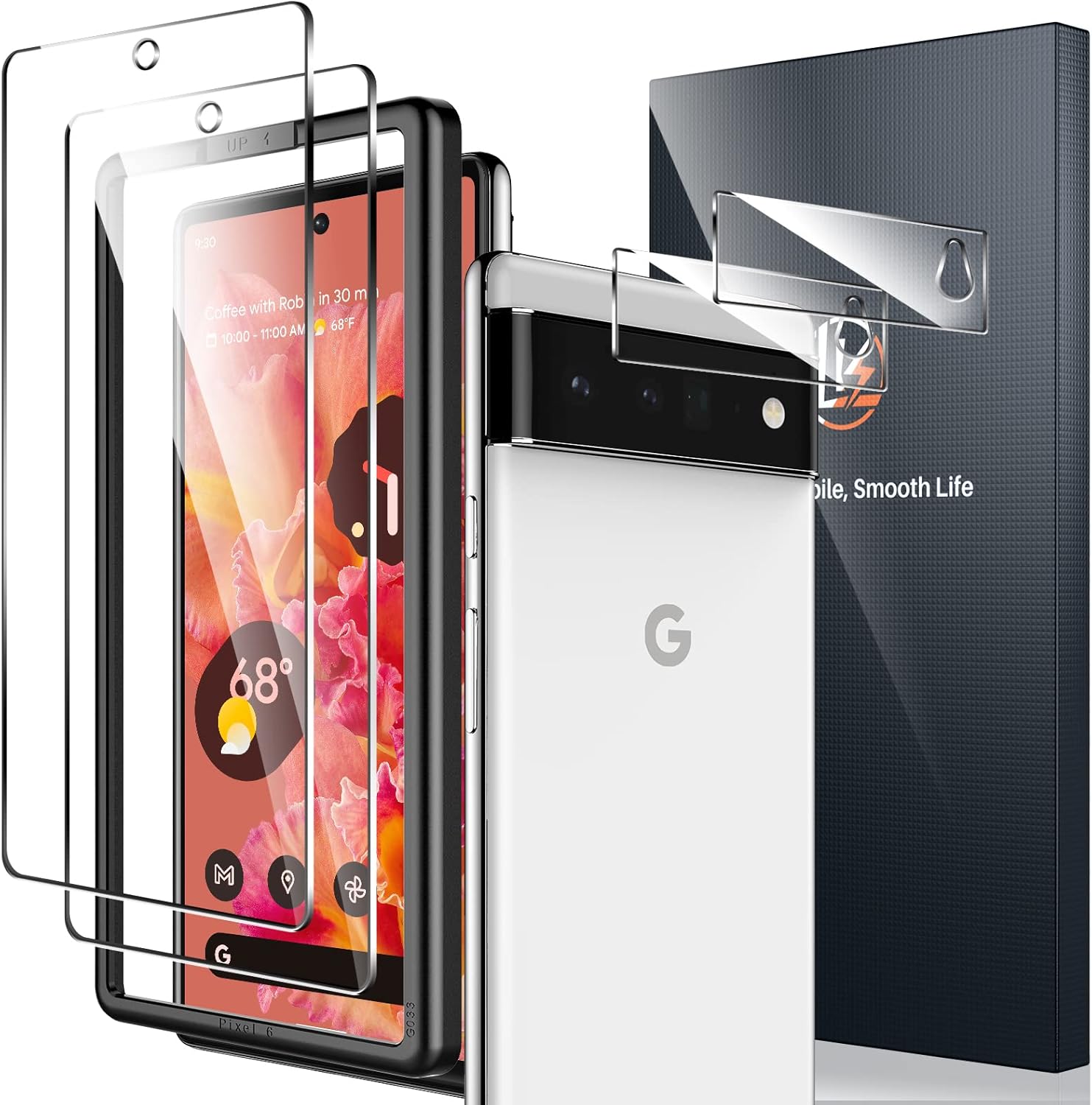 LK [2+2 for 2 Pack Google Pixel 6 Screen Protector with 2 Pack Camera Lens Prote...