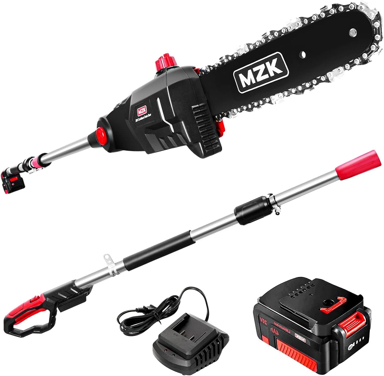 MZK 8'' Cordless Pole Saw, 4AH Battery Powered Pole Saws, 13-Foot Reach Chain Sa...