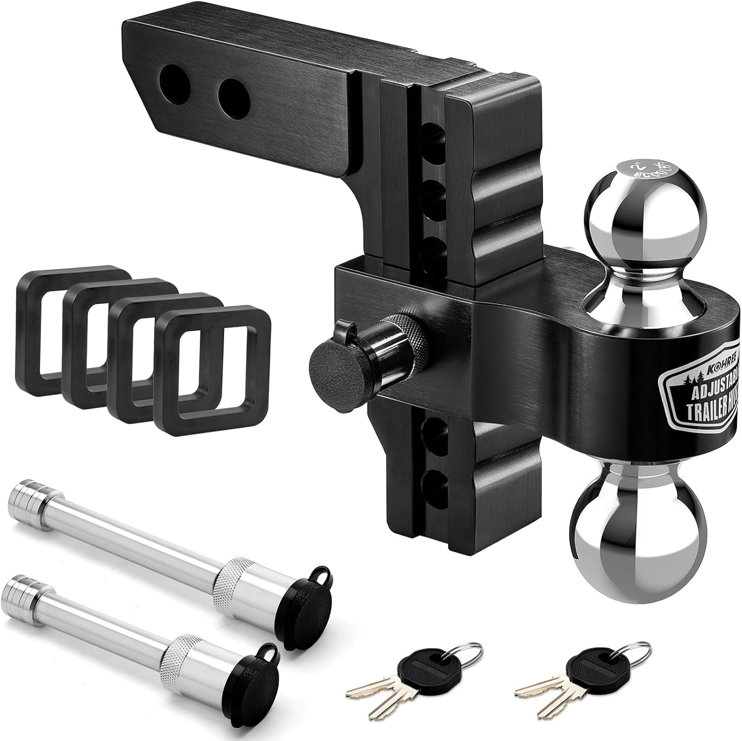 Kohree 6" Adjustable Trailer Hitch Fit 2 Inch Receiver, Dual Solid Ball 2" and 2...