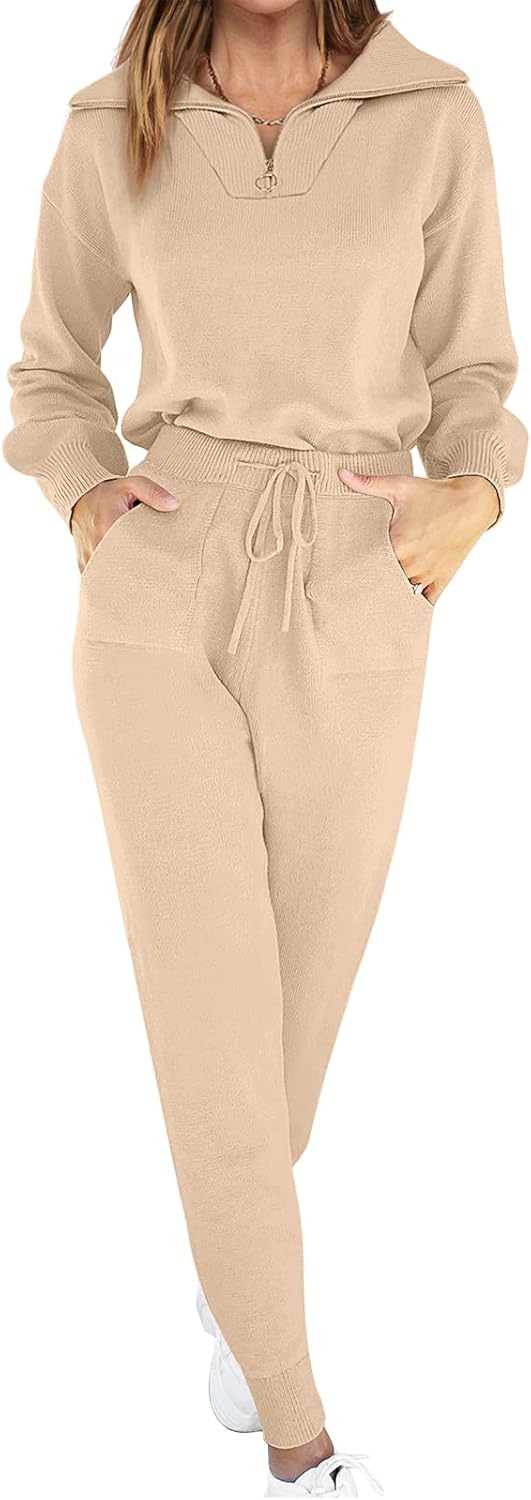ANRABESS Women's Two Piece Outfits Sweater Sets Long Sleeve Zip Up Knit Pullover...