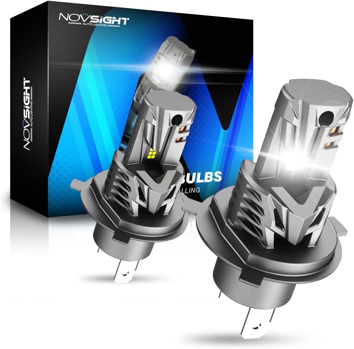 NOVSIGHT H4 LED Headlight Bulb - 90W 30000LM H4 Headlight Bulb, 6500K White Ligh...