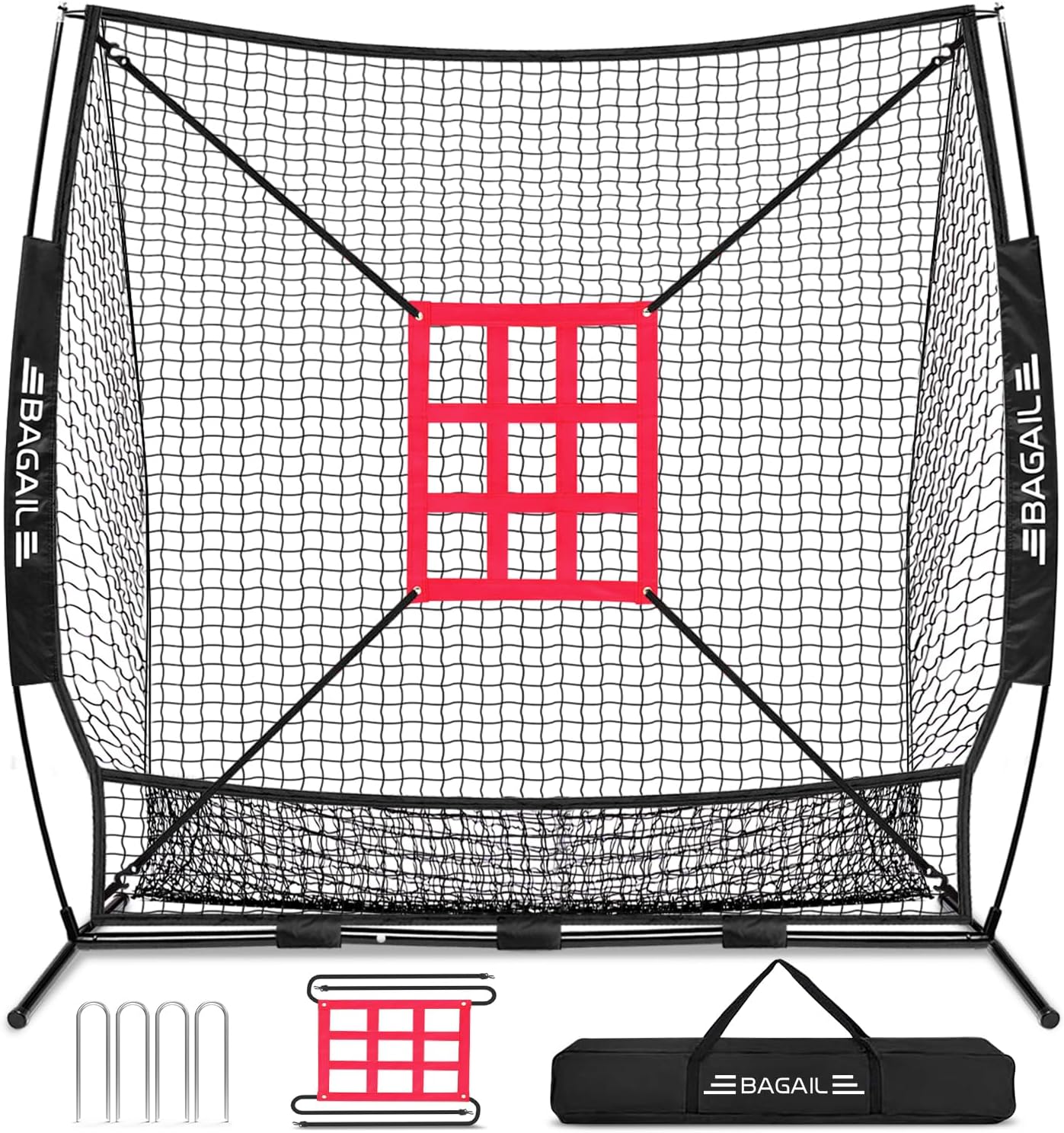 BAGAIL 7x7 ft Baseball & Softball Practice Net with Bow Frame for Batting, Hitti...