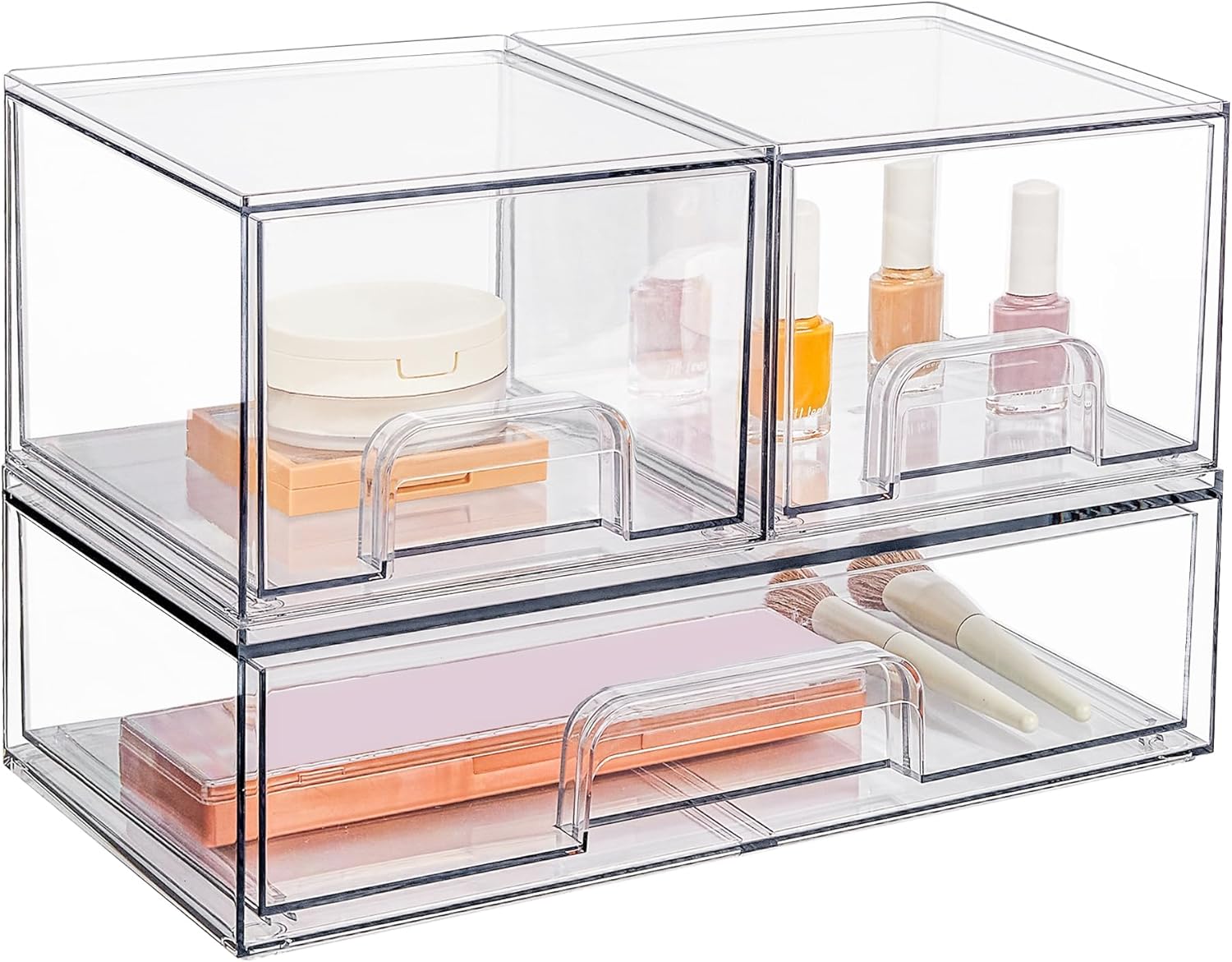 Vtopmart Stackable Storage Drawers Set of 3,Clear Plastic Organizer Bins for Mak...