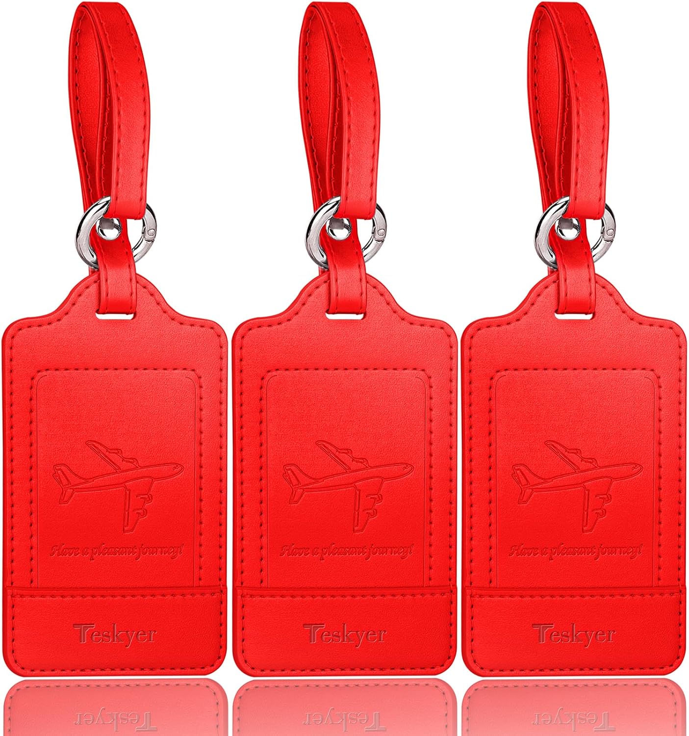 Teskyer 3 Pack Luggage Tags, PU Leather Luggage Tags for Suitcases, Luggage Labe...