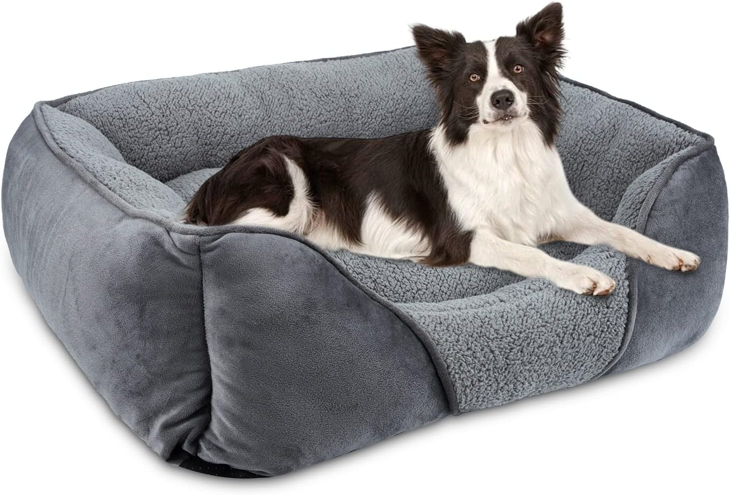 MIXJOY Large Dog Bed Washable, Grey Dog Bed Puppy Beds Orthopedic Pet Bed with A...