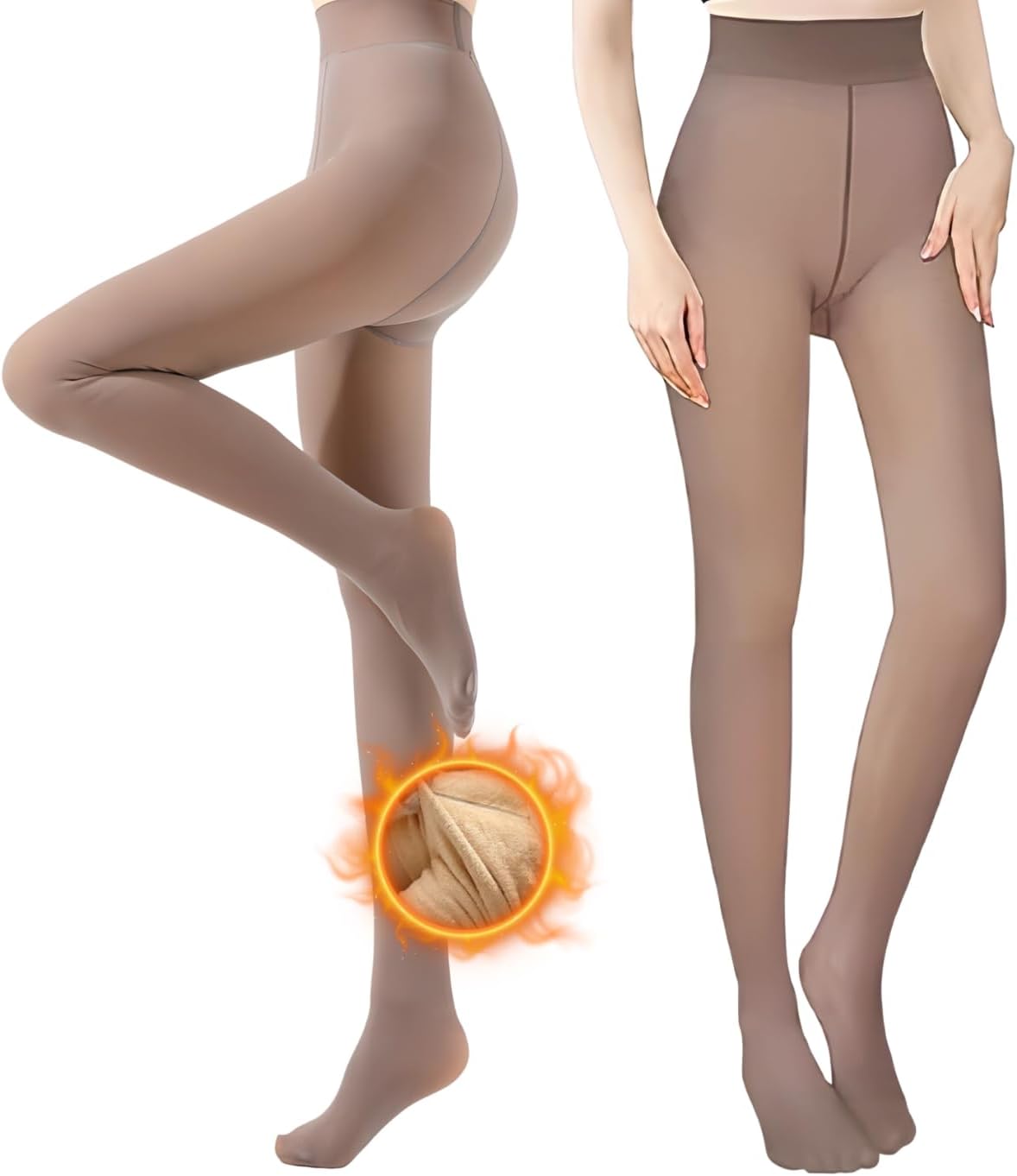 Fleece Lined Tights for Women, Warm Fake Sheer Pantyhose Leggings Thick Transluc...