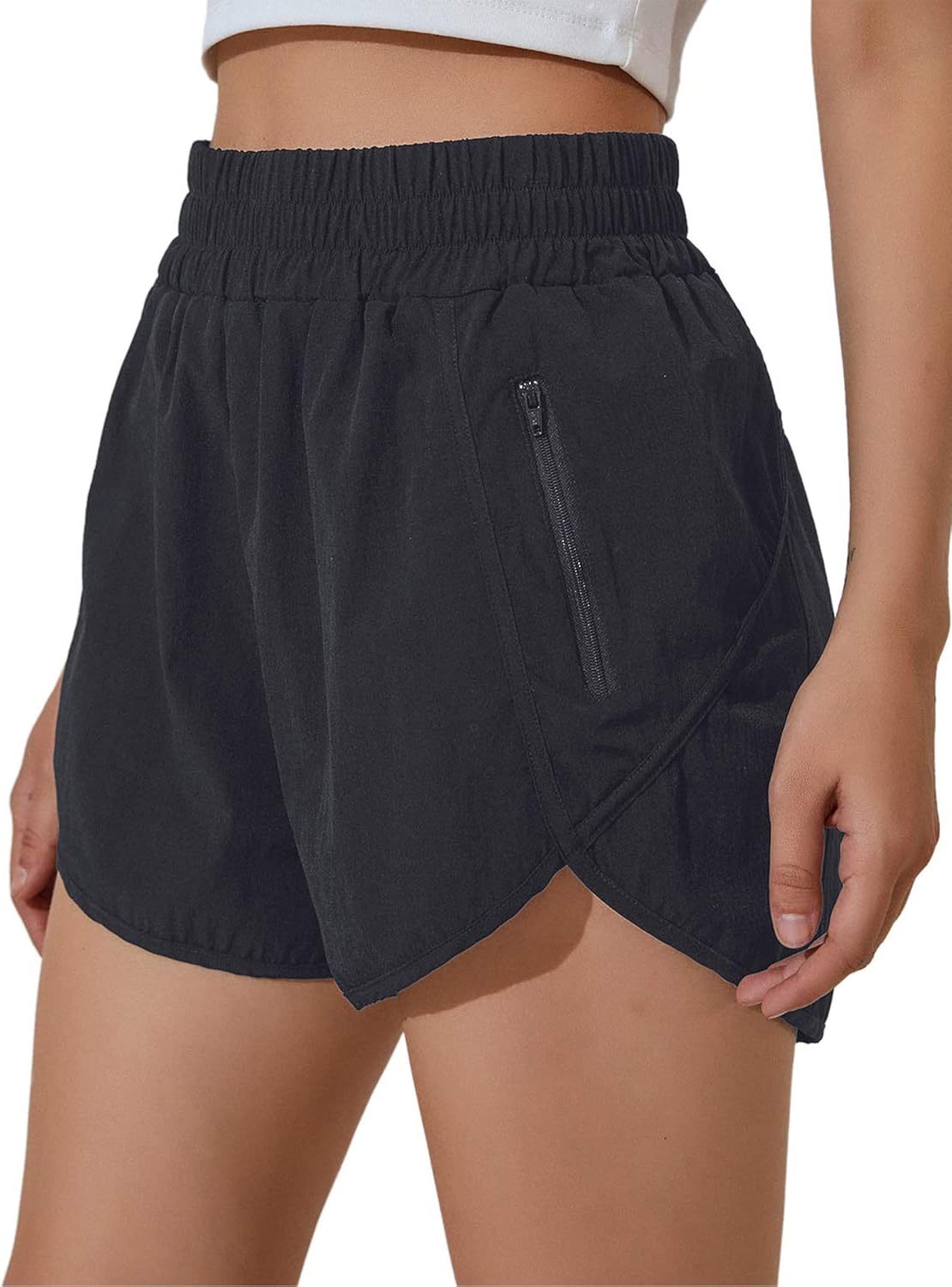 BMJL Women's Running Shorts Elastic High Waisted Shorts Pocket Sporty Workout Sh...