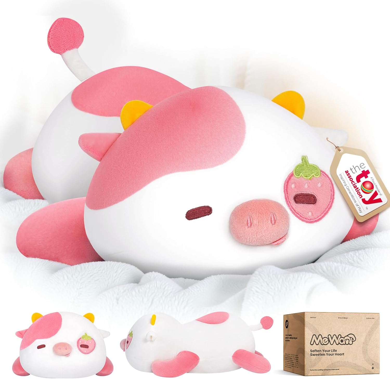Mewaii Cute Strawberry Cow Plush Pillow, Kawaii Plushies Strawberry Cow Stuffed...