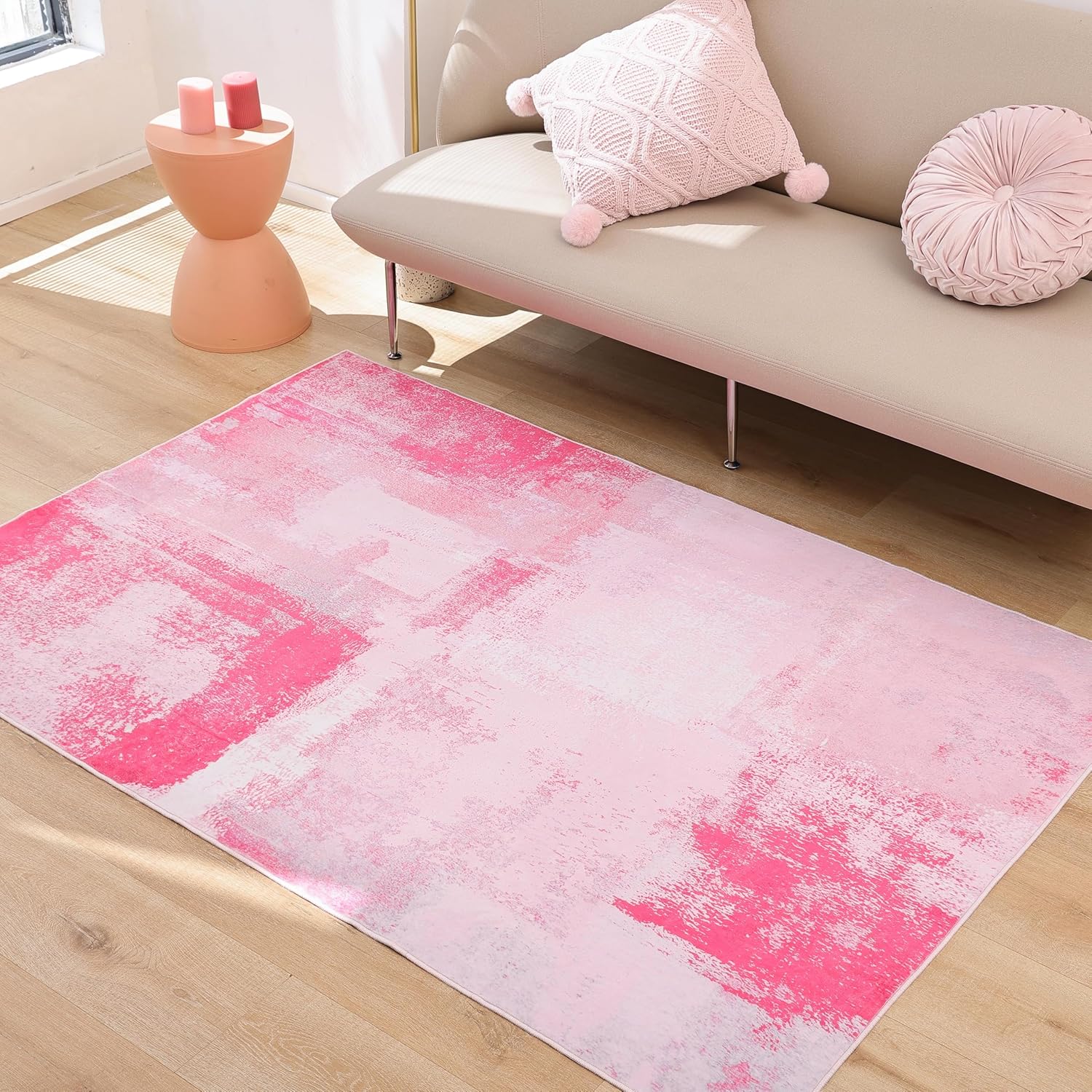 TRUEDAYS Area Rug Washable Pink Rug - 5x7 Rug Modern Abstract Rug for Entryway C...