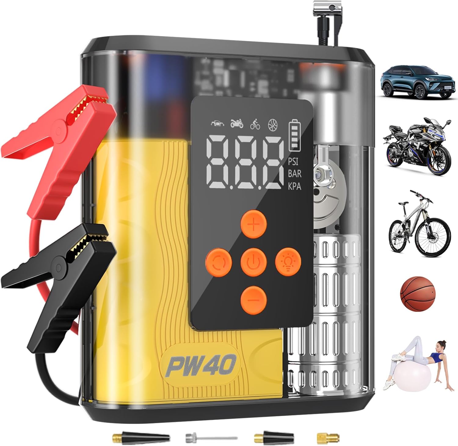 PW40 Jump Starter, Tire Inflator Portable Air Compressor, 4000A Peak 200PSI & 4X...