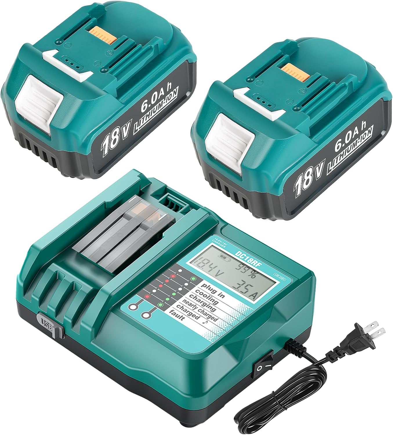 BL1860 18V 6.0Ah Battery and Charger for Makita,New Version DC18RC Charger with...