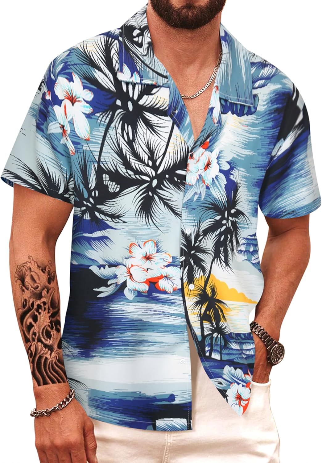 APTRO Men's Hawaiian Shirt Short Sleeved Shirt Summer Floral Beach Aloha Funky P...