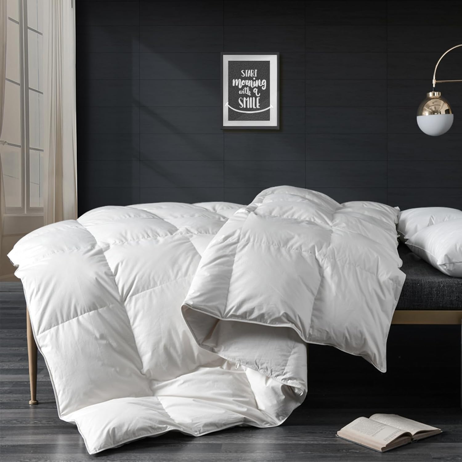 APSMILE Oversized King Down Feather Fibers Comforter, All Seasons Down Feather F...