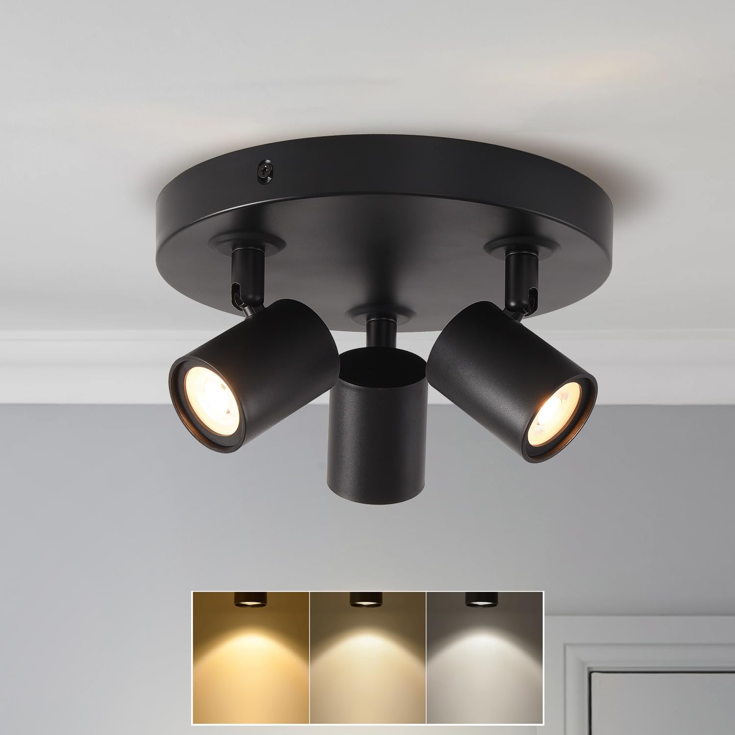 ANWIO Adjustable Round Spotlights Ceiling Lights,3 Black Kitchen Spot Lights for...