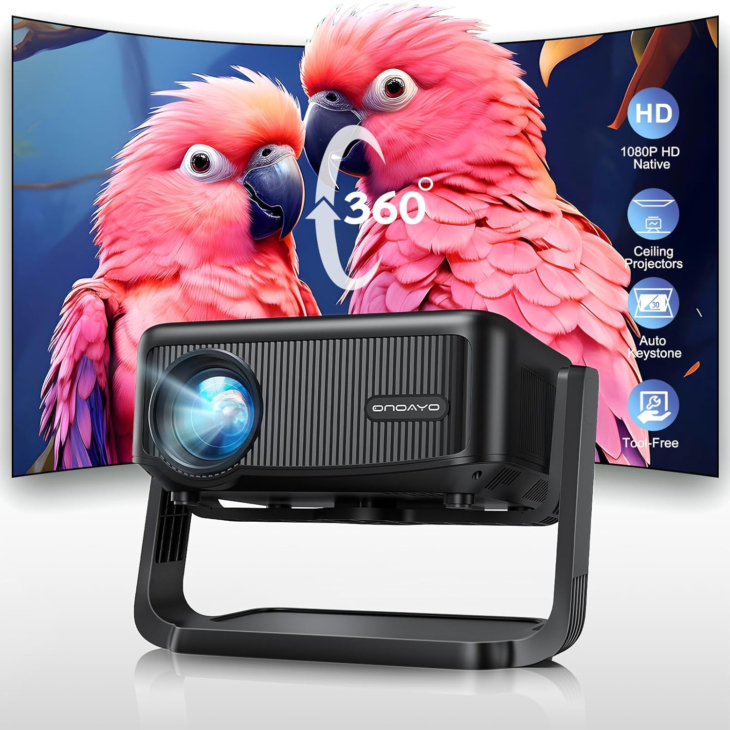 [360°Adjustable Stand] Mini Projector with WiFi and Bluetooth: Electric Focus &...