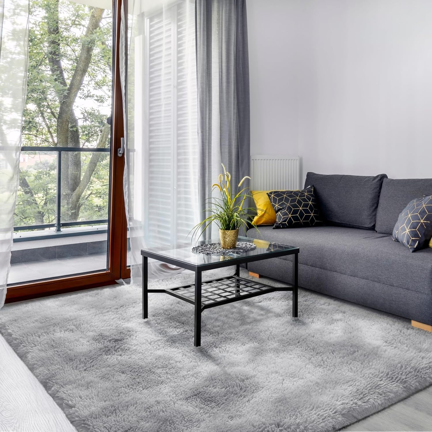 SOANNY Living Room Area Rug, 150x240 cm Large Tie-Dyed Shag Carpet for Bedroom,...