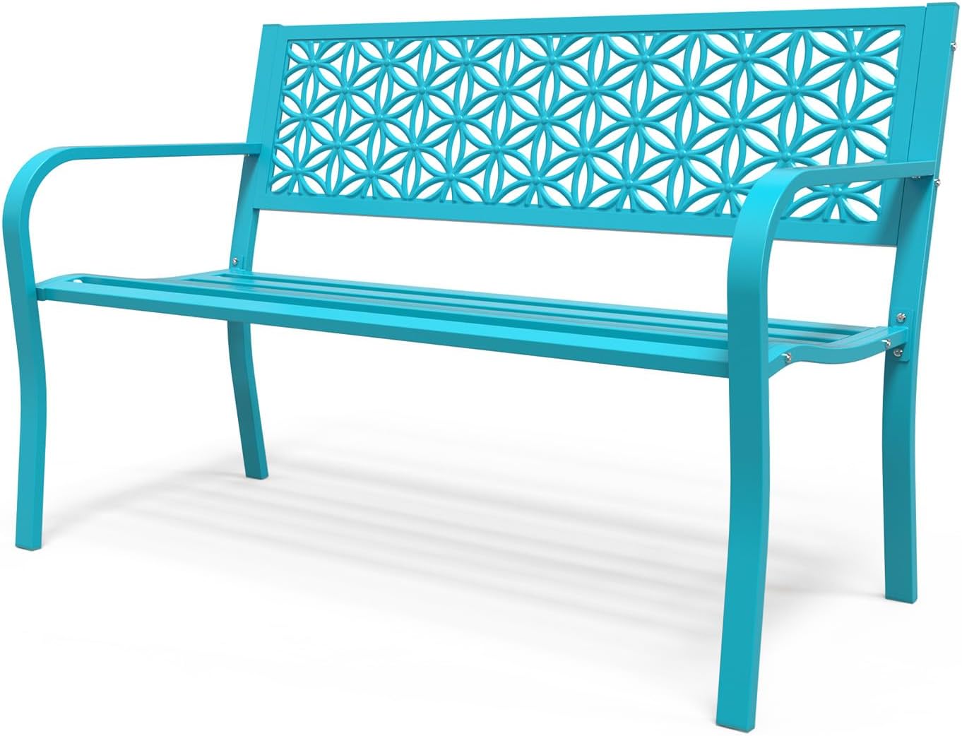 VINGLI 50" Outdoor Bench Metal with Floral Back, Garden Bench Front Porch Bench...