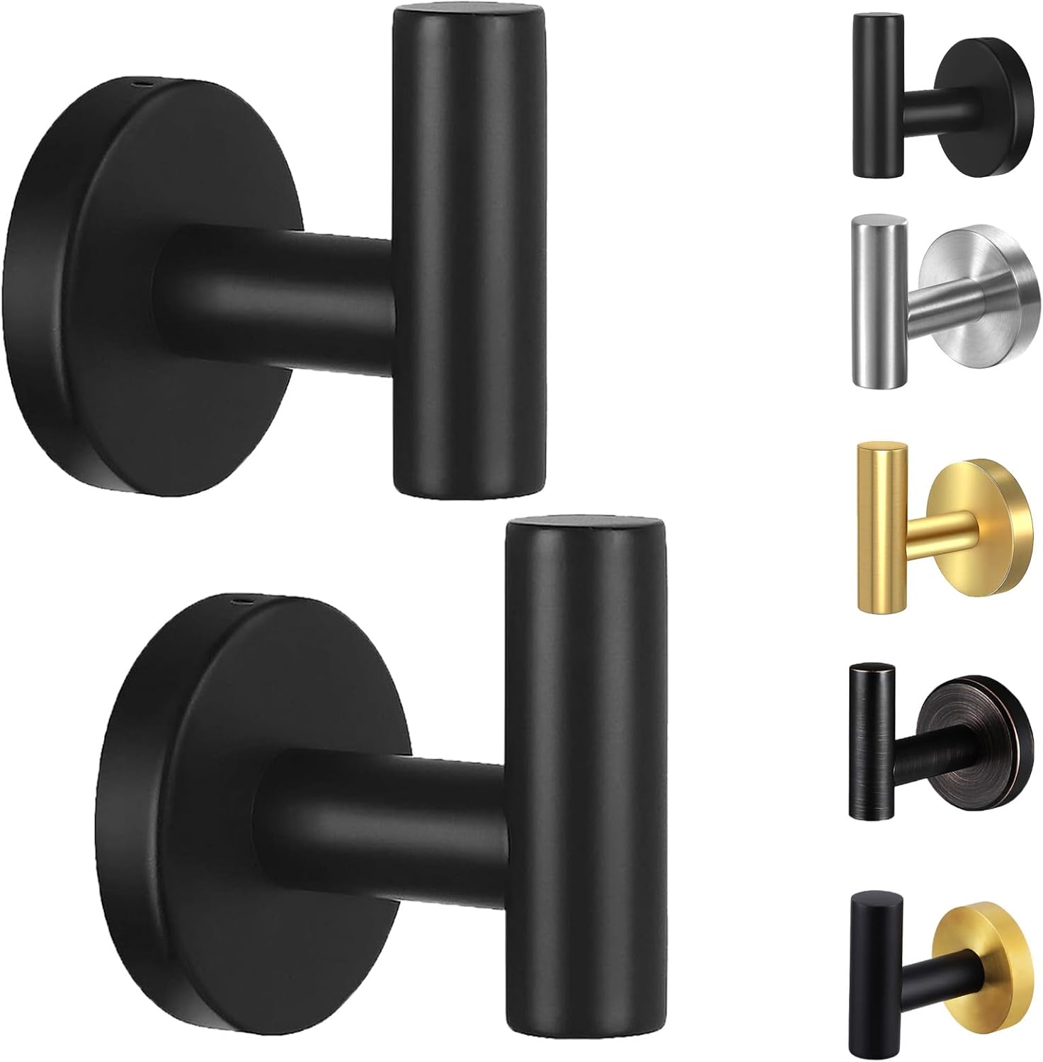 Kruodop Towel Hooks for Bathroom,2 Packs Wall Mount Towel Holder,Black Matte Wal...