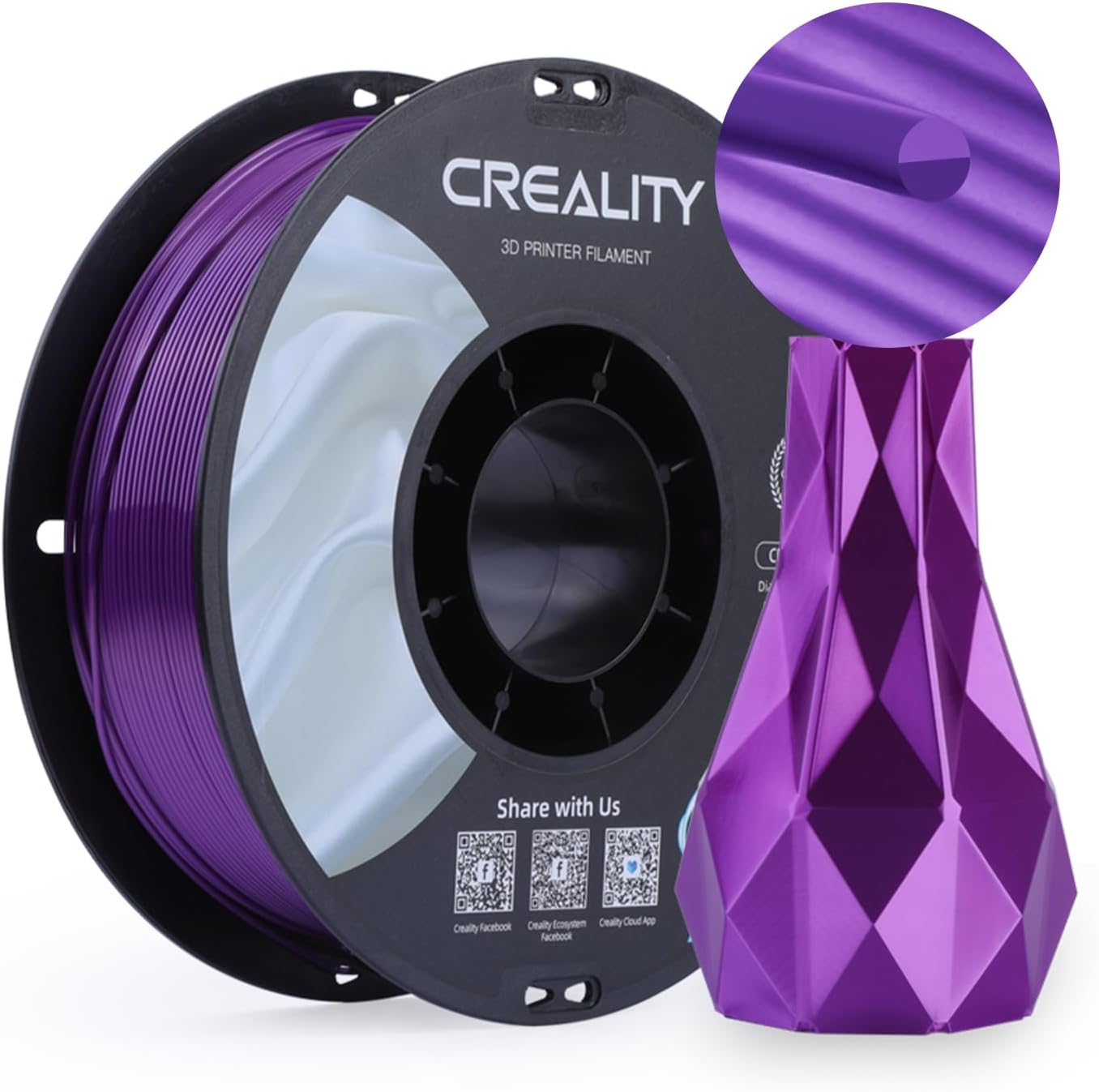 Creality PLA 3D Printer Filament, PLA Filament 1.75mm Silk Shiny +/-0.02mm, 3D P...