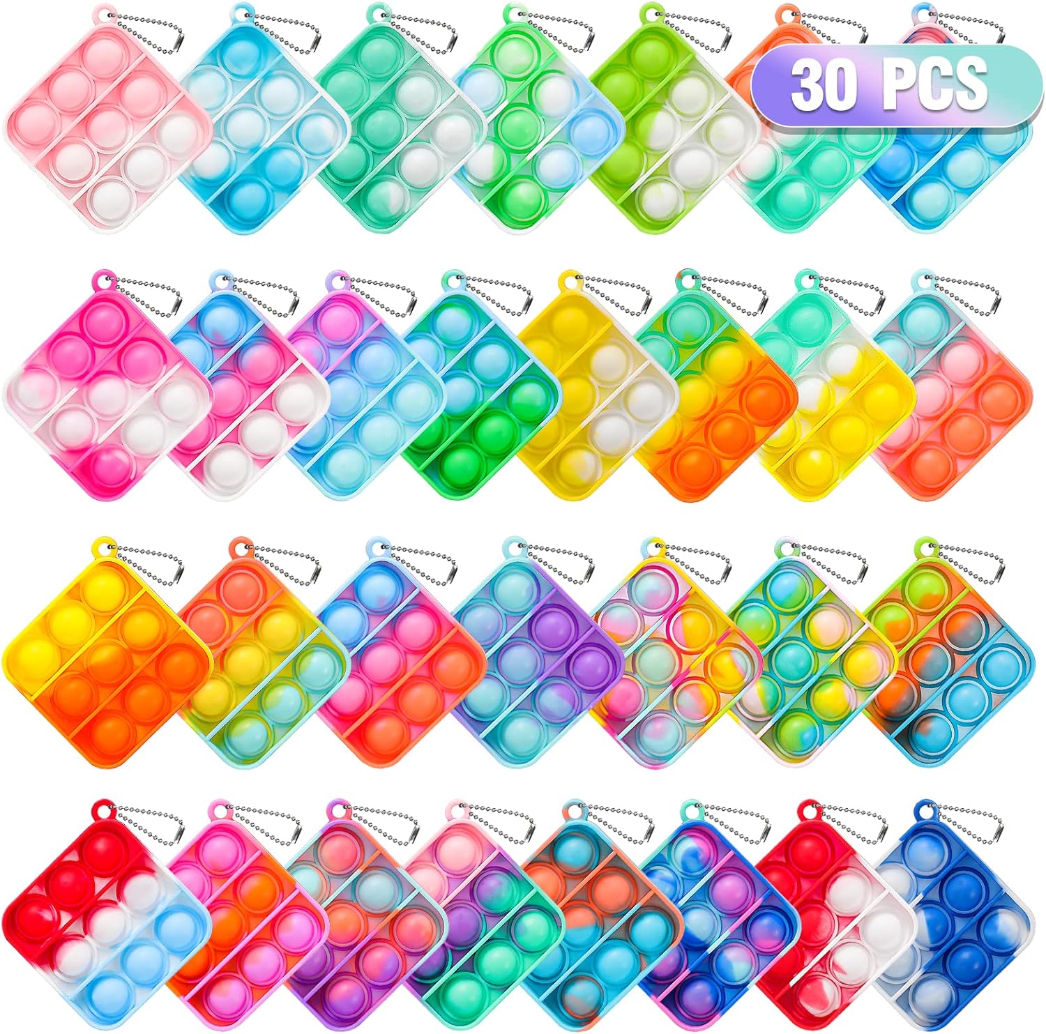Pop Fidget Toys Bulk Its Party Favors for Kids 4-8 8-12 30 Pack Mini Pop Keychai...