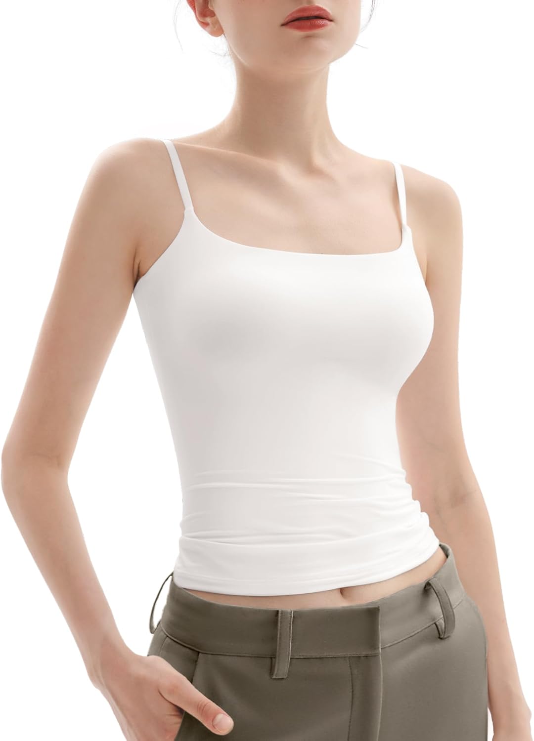PUMIEY Women's Square Neck Tank Top Adjustable Spaghetti Straps Sleeveless Basic...