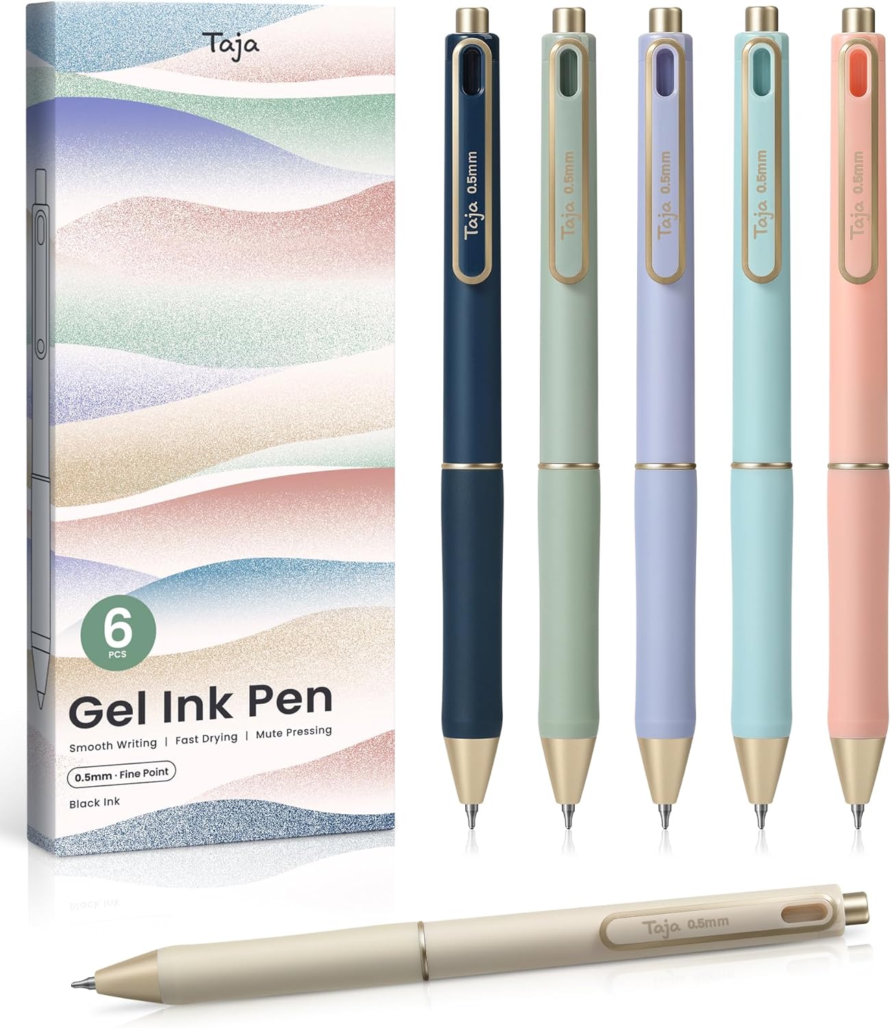 Gel Pens, 6 Pcs Quick Dry Blcak Gel Ink Pens, 0.5mm Fine Point Smooth Writing Pe...