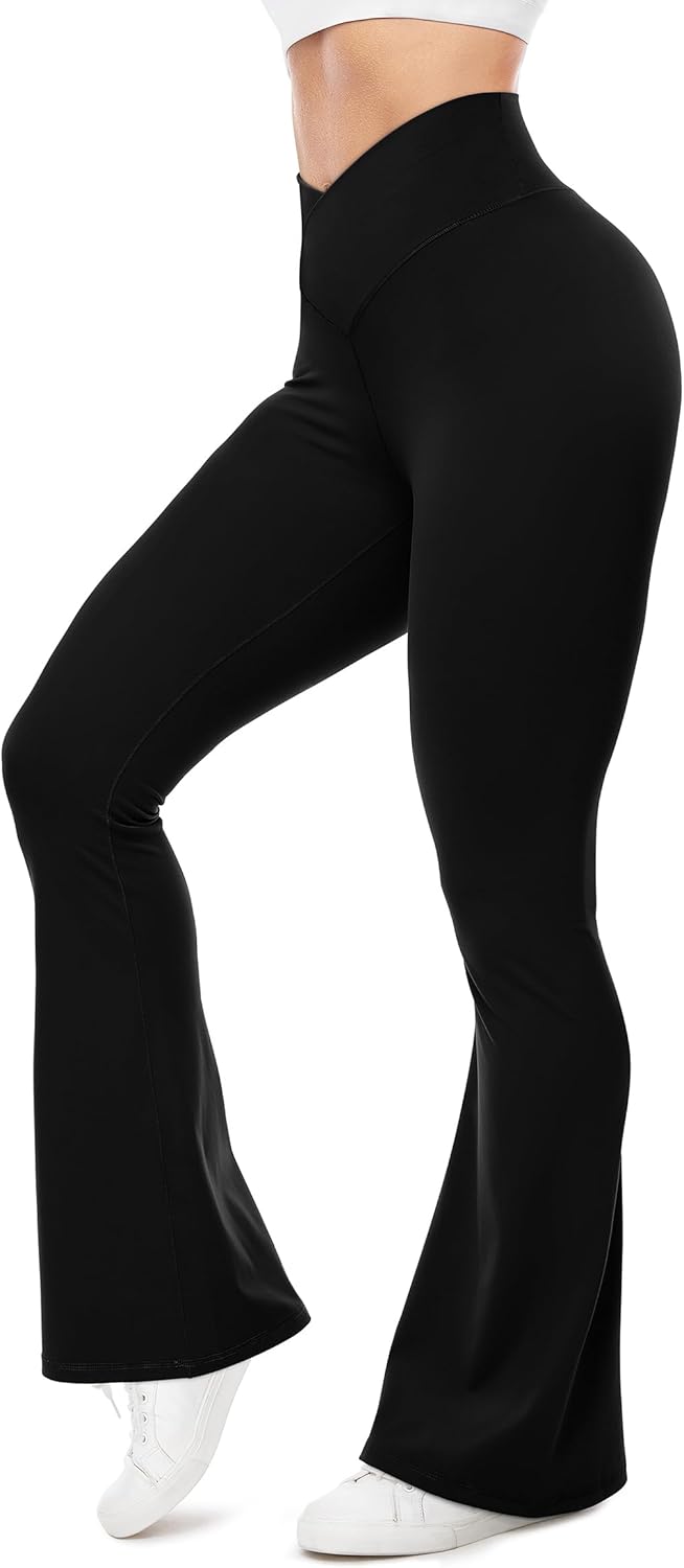 UEU Flare Leggings for Women with Tummy Control, V Crossover High Waisted Yoga P...