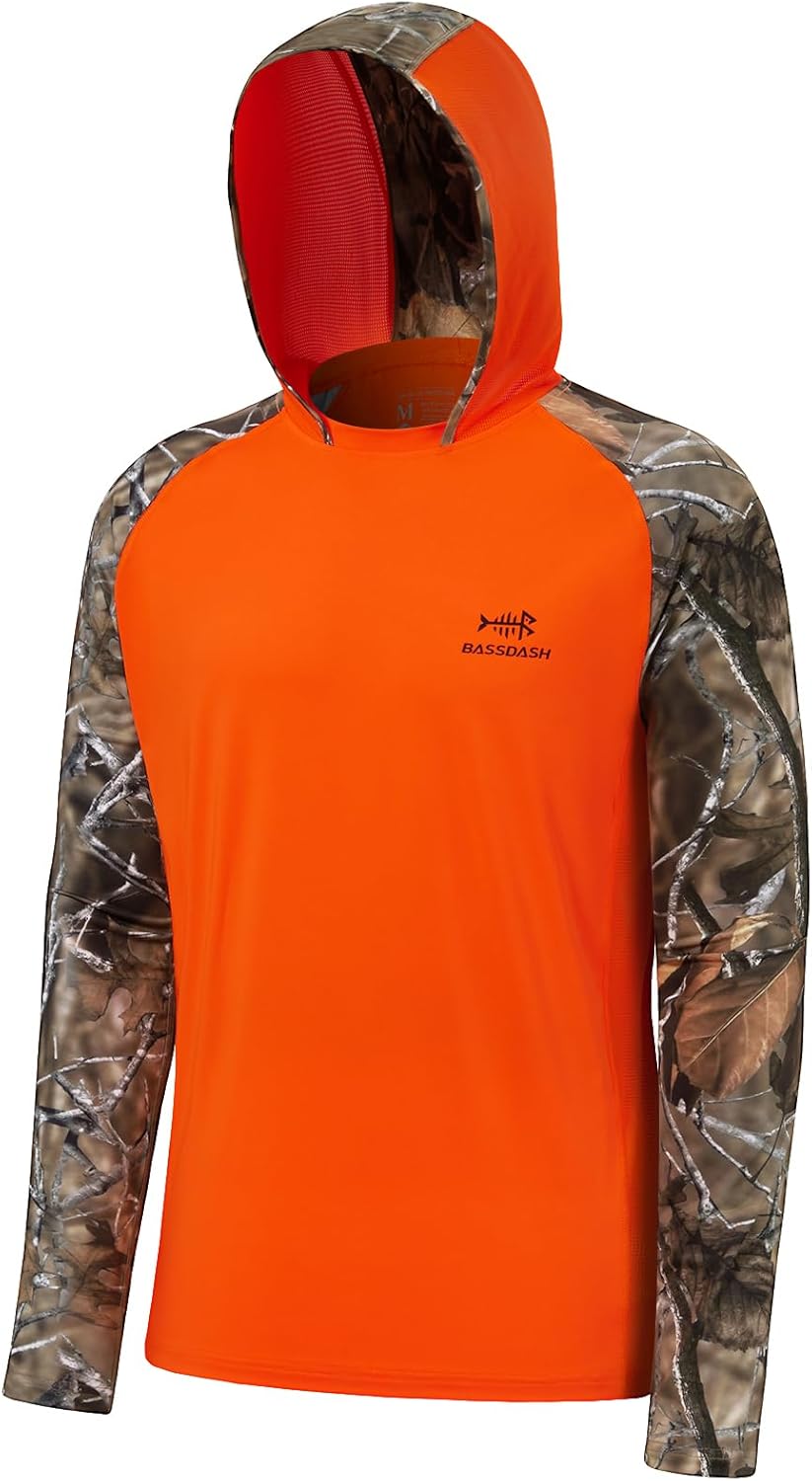 BASSDASH Men’s UPF 50 Performance Fishing Shirt Cooling Hoodie Camo Long Sleeve...