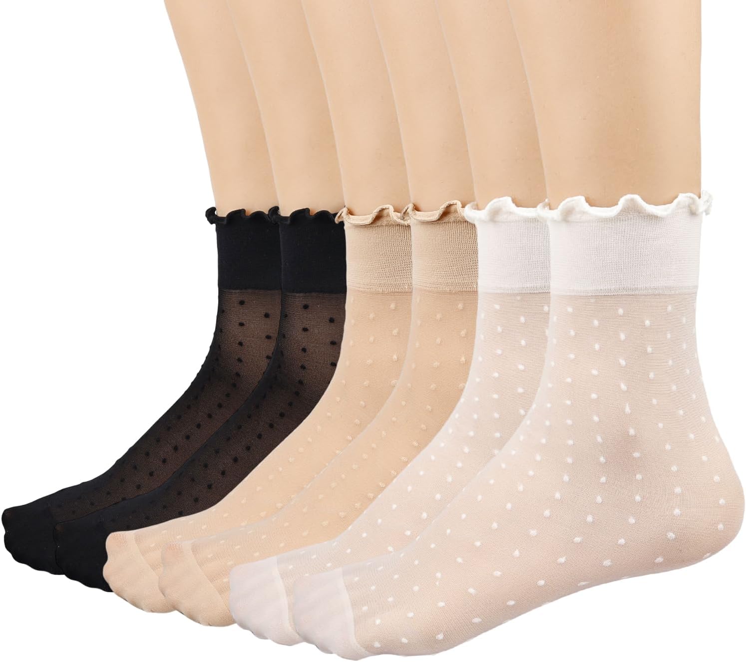 Mcool Mary 12 Pairs Women's Sheer Ruffle Socks Nude Stocking Summer Ultra Thin C...