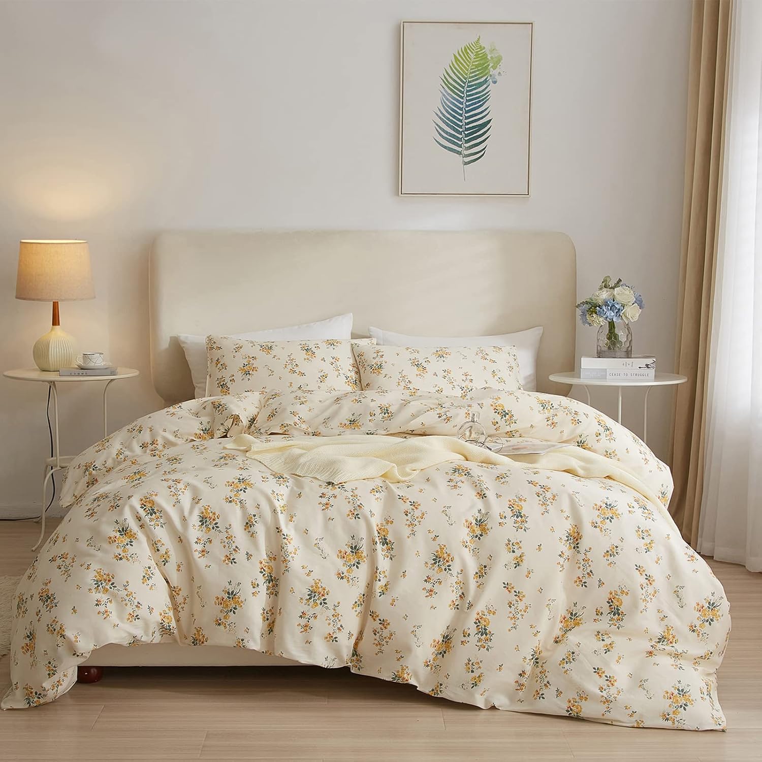 EAVD Yellow Floral Duvet Cover Full Soft Cotton Floral Cottagecore Rose Floral B...