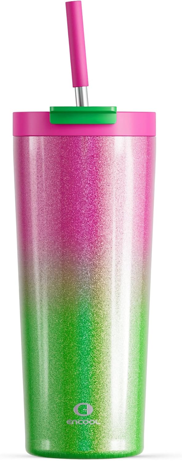 24 oz Insulated Tumbler with Lid and Straw, 100% Leakproof Travel Coffee Mug, St...