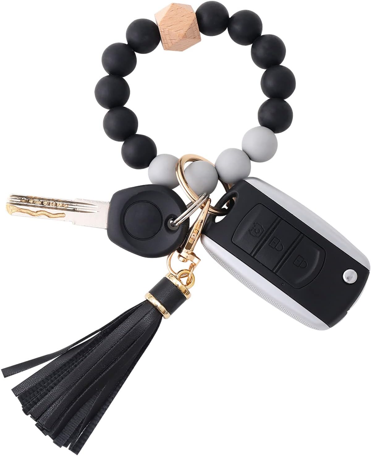 BAOSIWA Silicone Beaded Bracelet Keychain Wristlet Key Ring Bangle Chains for Wo...