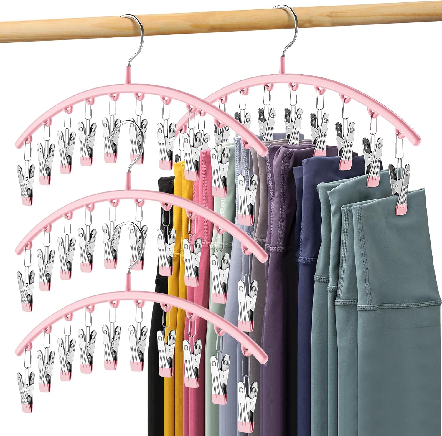 Legging Organizer for Closet, Metal Yoga Pants Hangers 4 Pack w/10 Clips Holds 4...