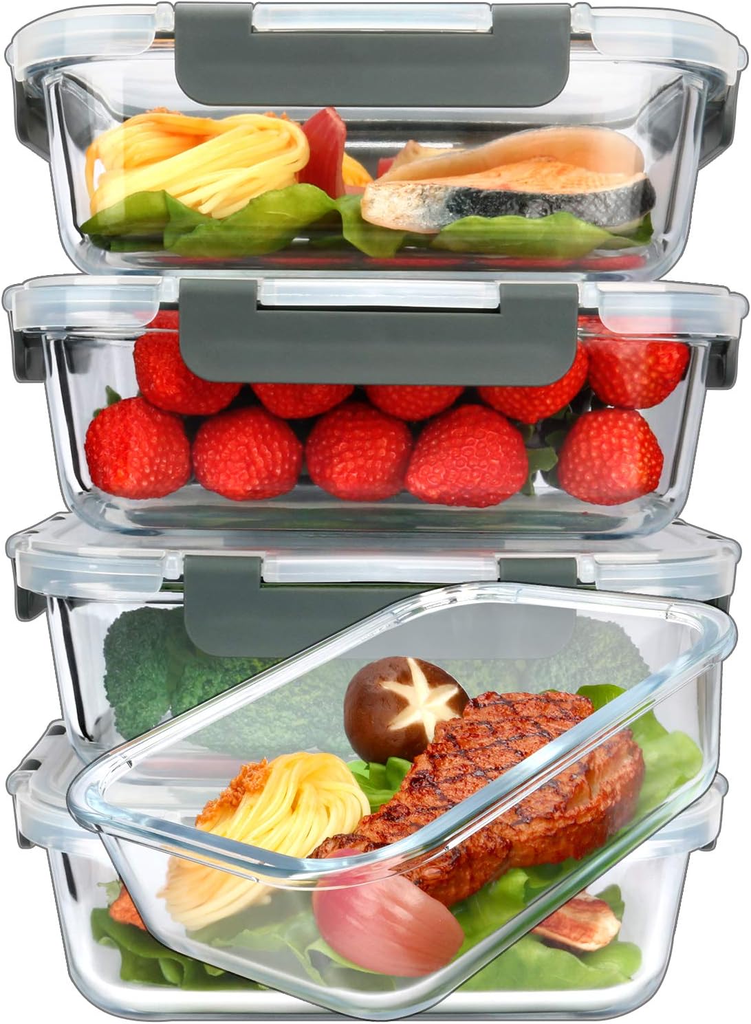 MCIRCO Glass Meal Prep Containers with Lids 1040ml Airtight Glass Food Storage C...