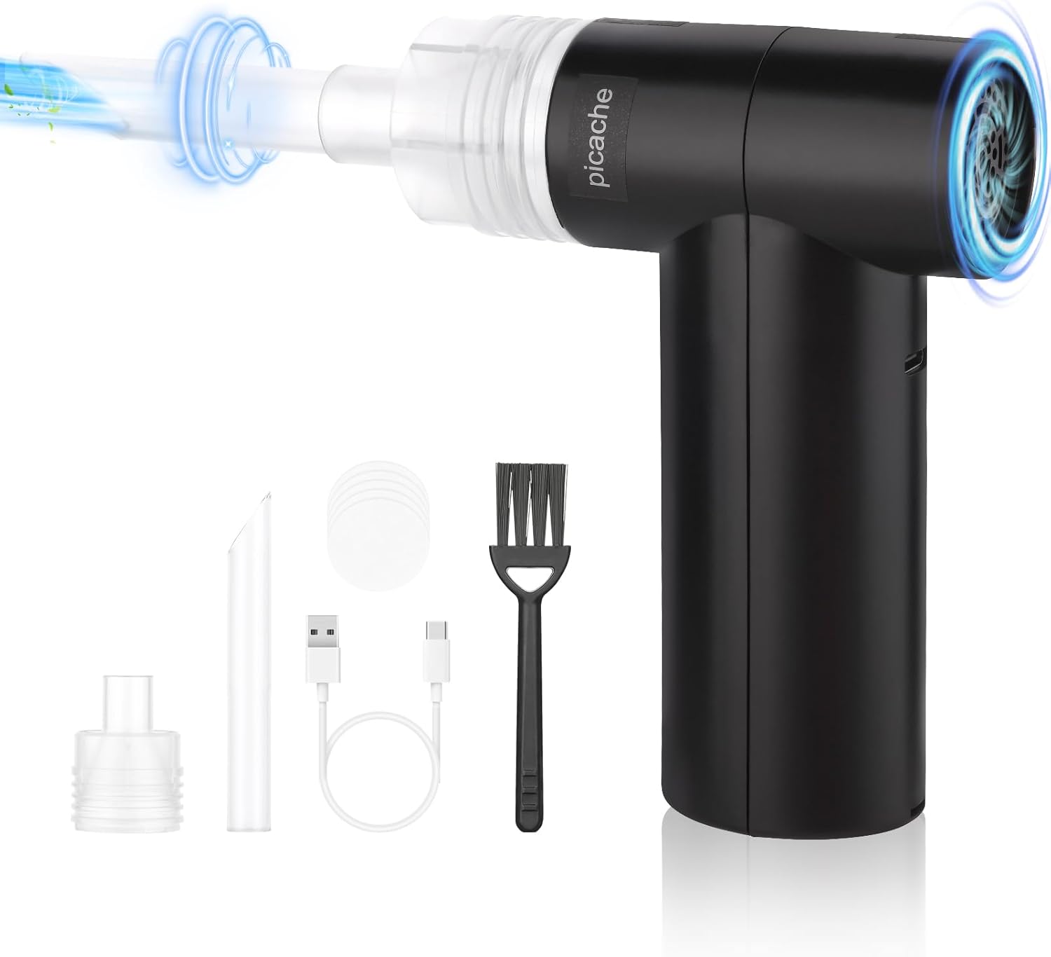 picache Compressed Air Duster with Vacuum Cleaner,Cordless 3 Speed Compressed Ai...