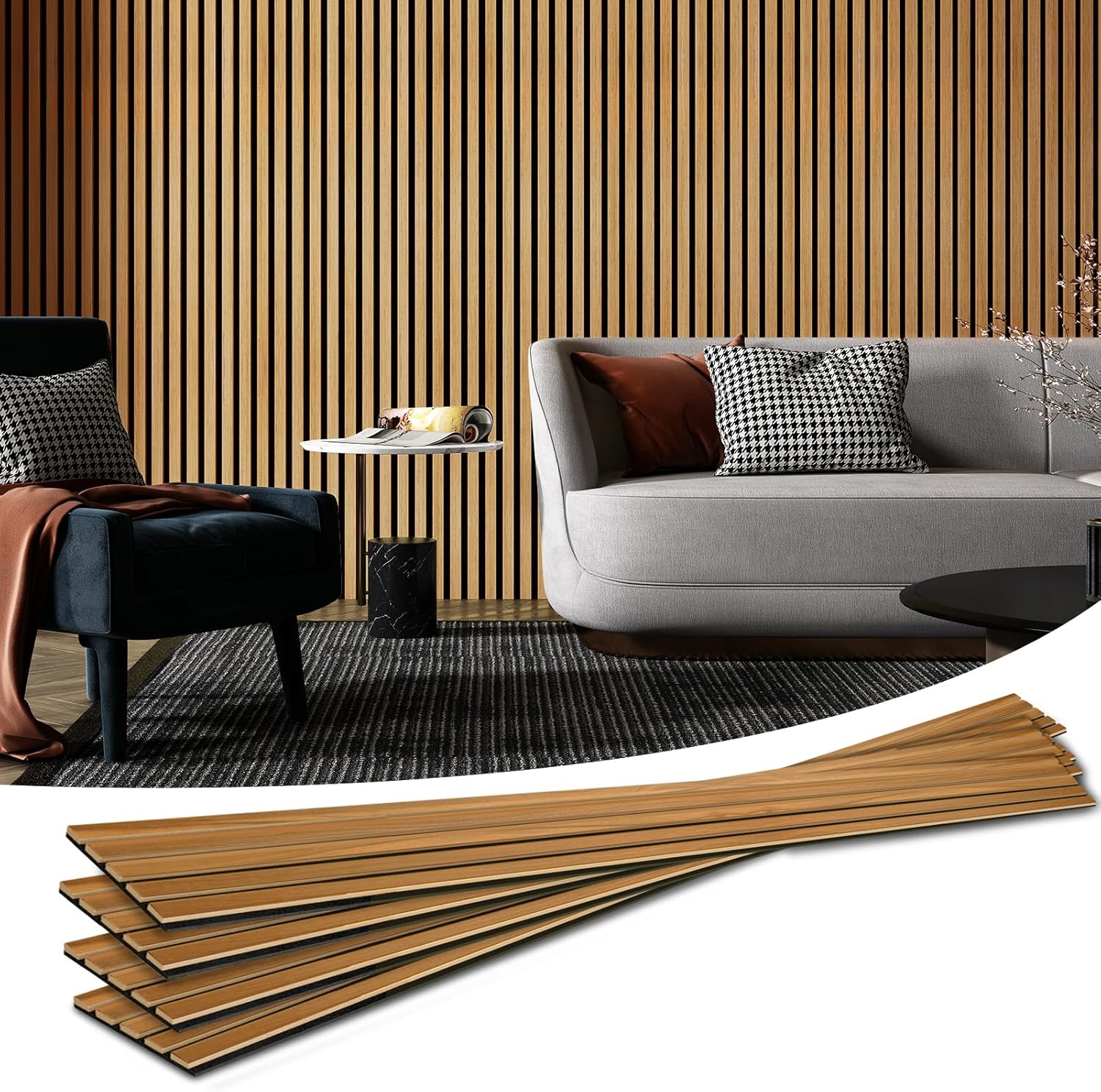 Art3d 4-Pack Acoustic Wood Slat Wall Panels for Interior Decor, 3D Fluted Sound...