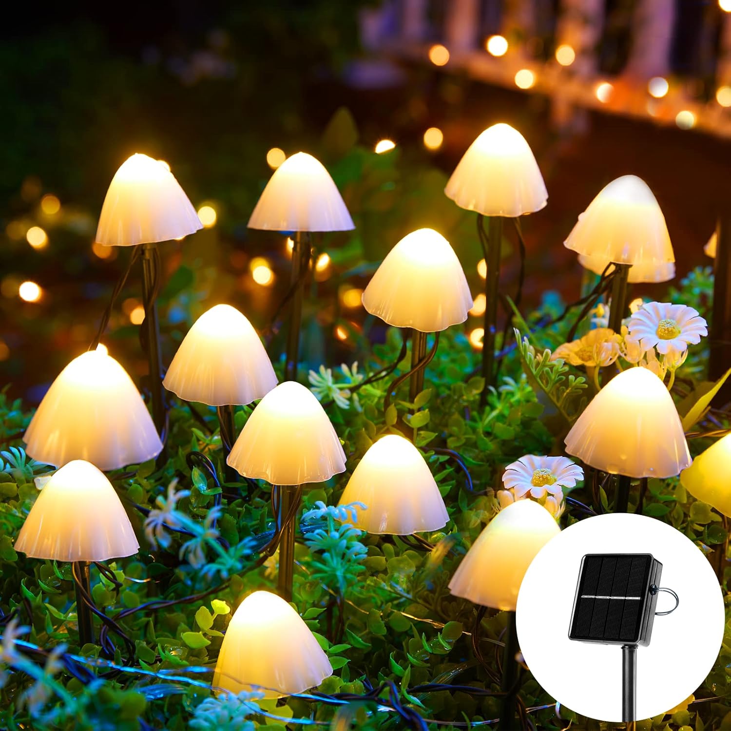 Solar Mushroom Garden Lights for Outside, 20 LED 32.8FT Solar String Lights Outd...
