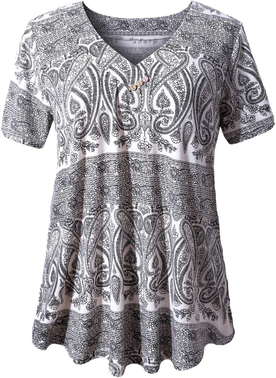 U.Vomade Women's Plus Size Tops Short Sleeve Blouses Flowy Summer Tunic Tops M-4...