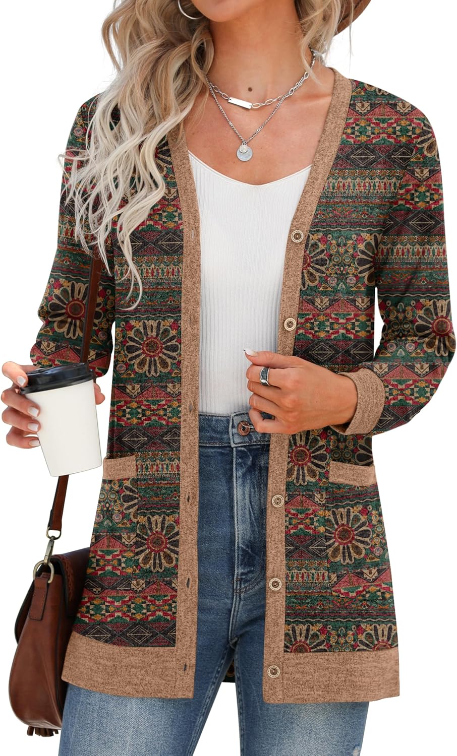 GRECERELLE Women's Long Sleeve Open Front Cardigan Button Down Ribbed Lightweigh...