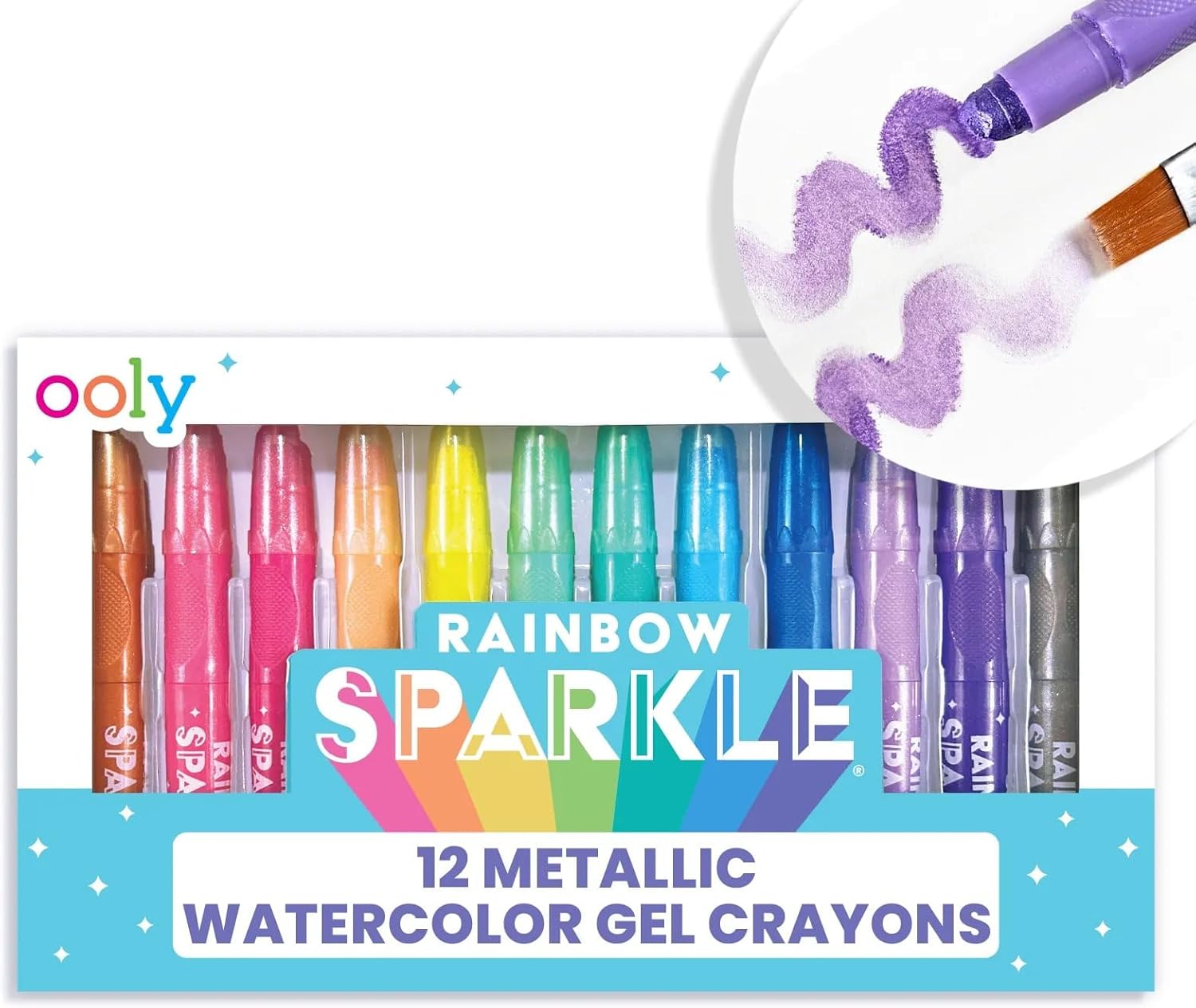 OOLY Rainbow Sparkle Metallic Watercolor Gel Crayons, Set of 12,Glitter Gel Mark...