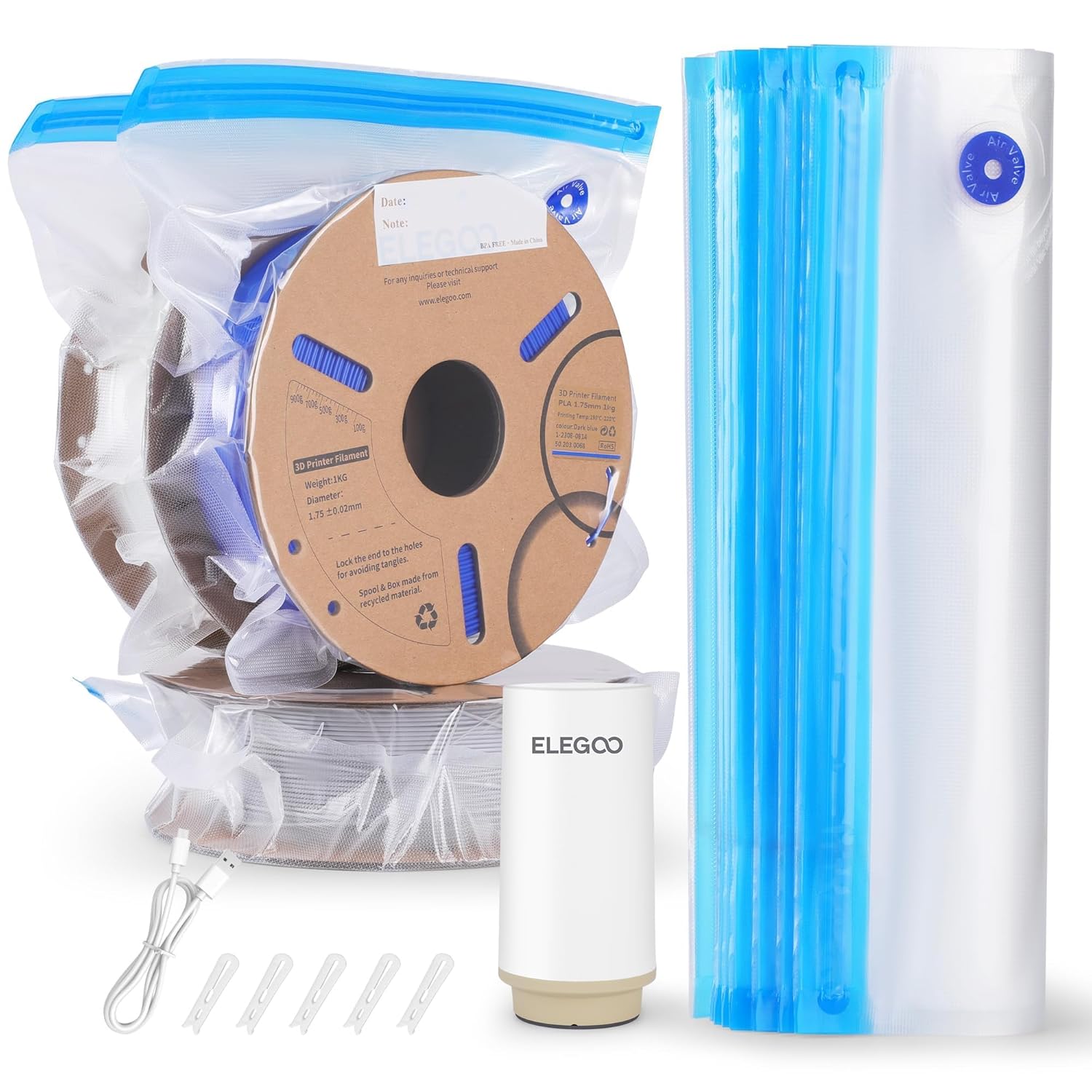 ELEGOO Filament Storage Bags Electric Pump Kit, 30 Reusable Bags Vacuum Sealed w...