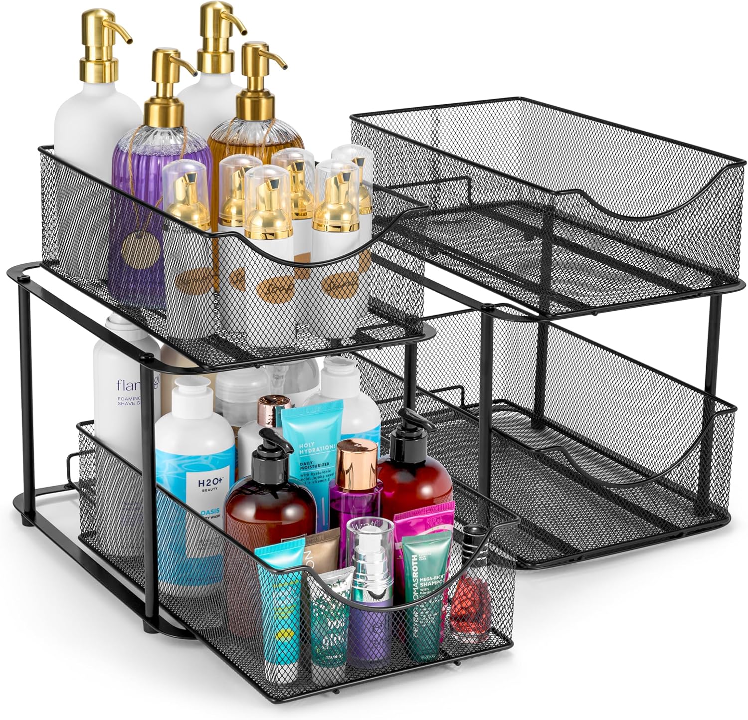 Sorbus 2 Sets of 2 Tier Metal Under Sink Organizer for Bathroom, Kitchen, Strong...